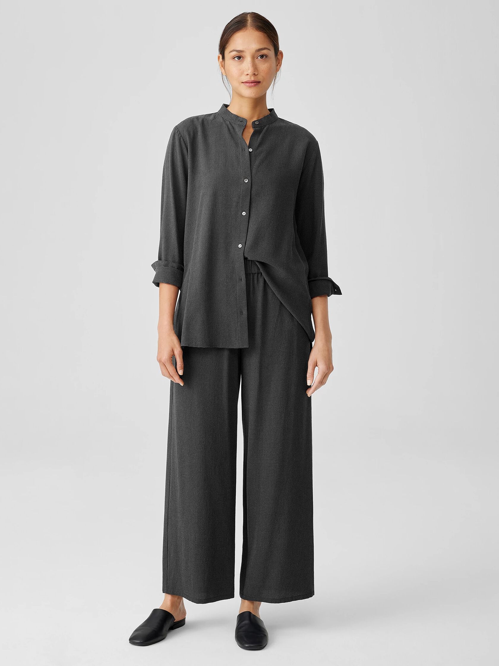 Mini Check Crepe Wide-Leg Pant
