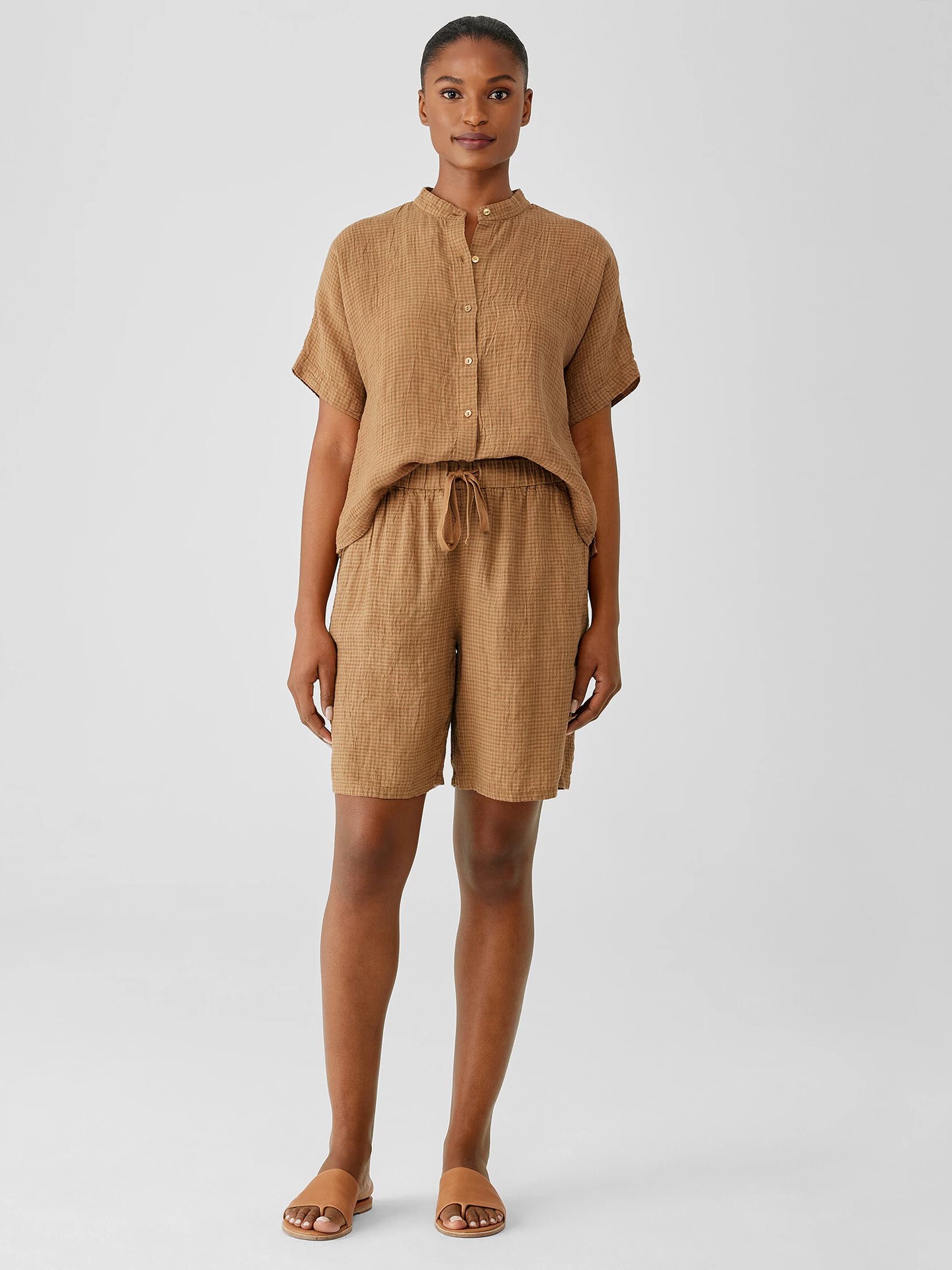 Puckered Organic Linen Shorts