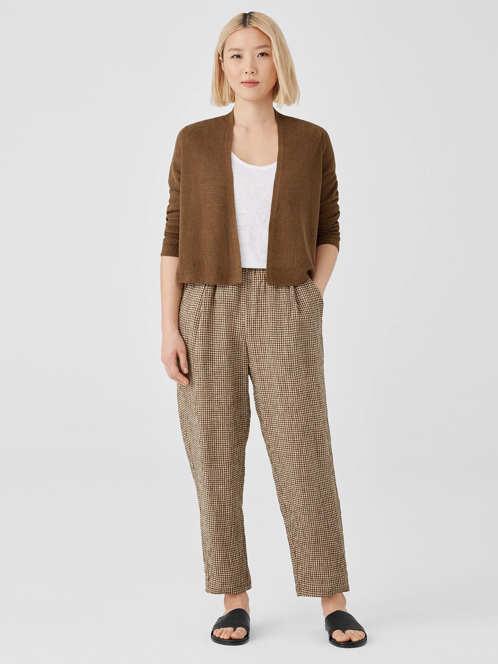 Organic Linen Cotton Airy Tuck Cropped Cardigan