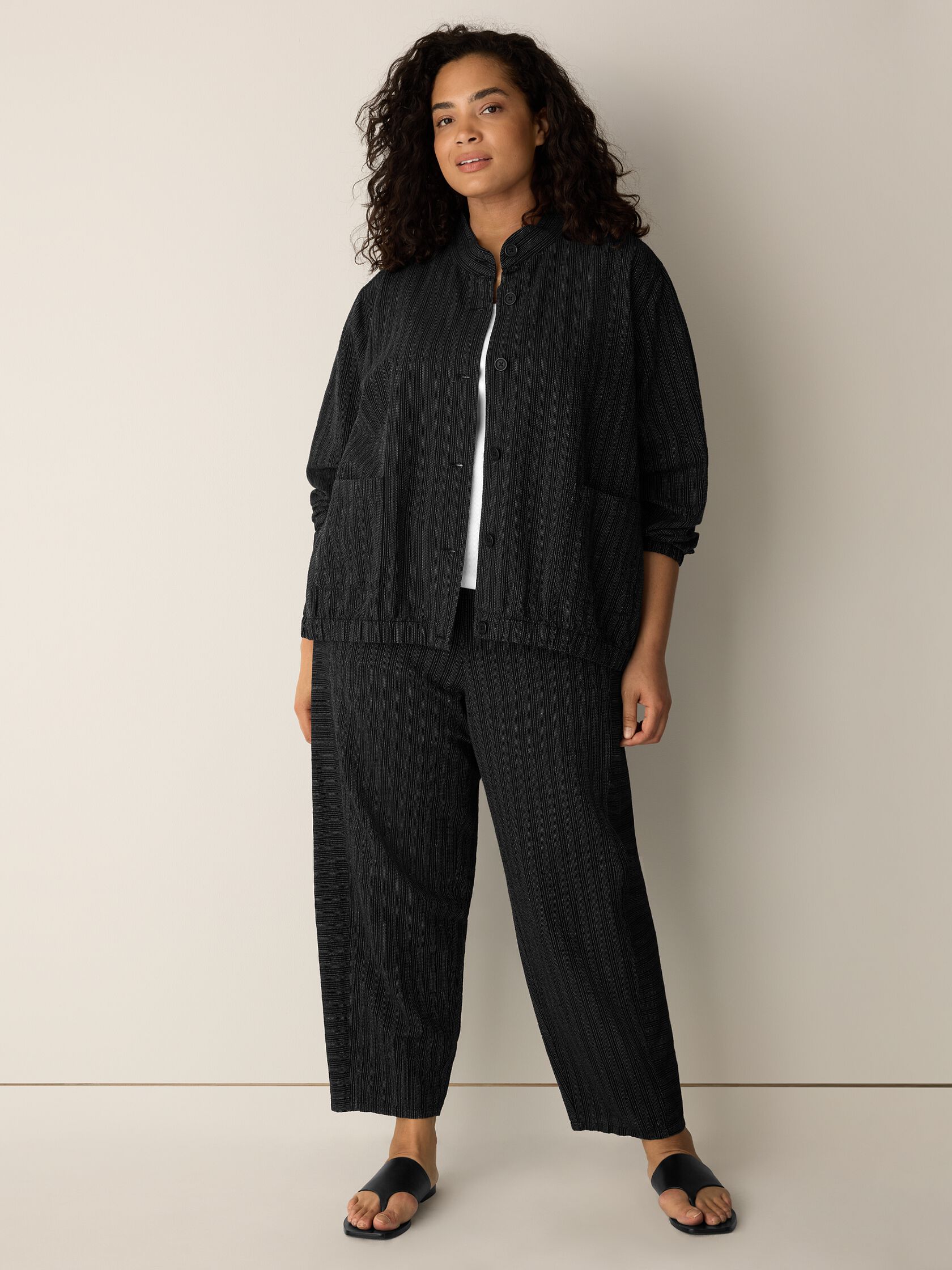 Cotton Blend Stripe Stitch Lantern Pant