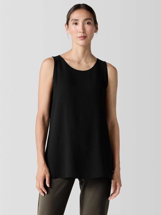 Silk Georgette Crepe Ballet Neck Long Tank