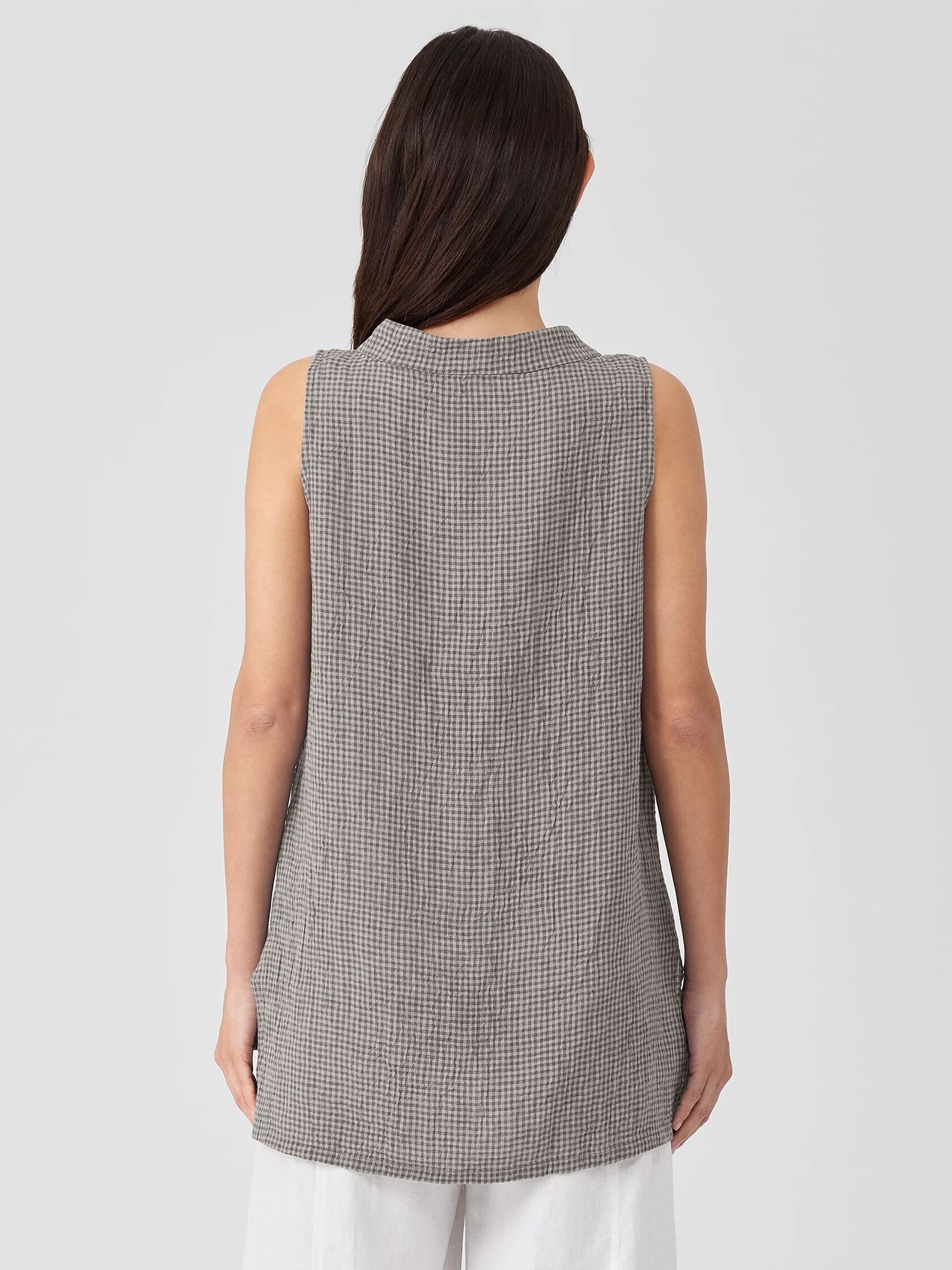Puckered Organic Linen Mock Neck Top