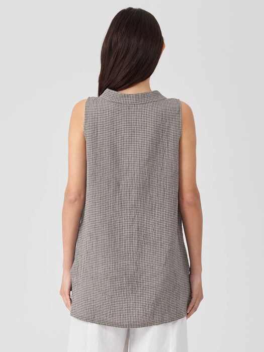 Puckered Organic Linen Mock Neck Top