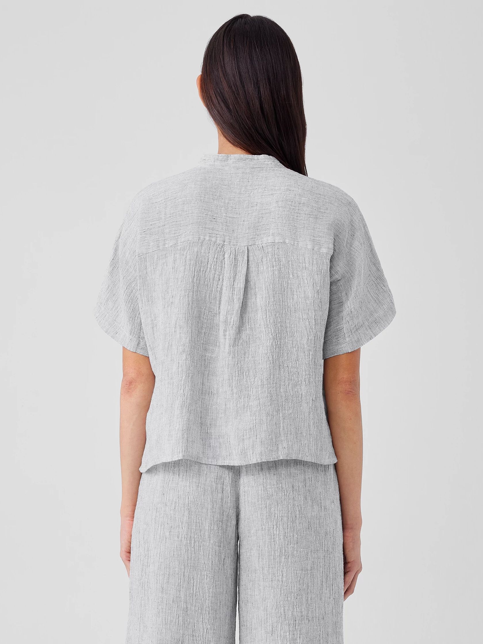 Crinkled Organic Linen Stripe Short-Sleeve Shirt