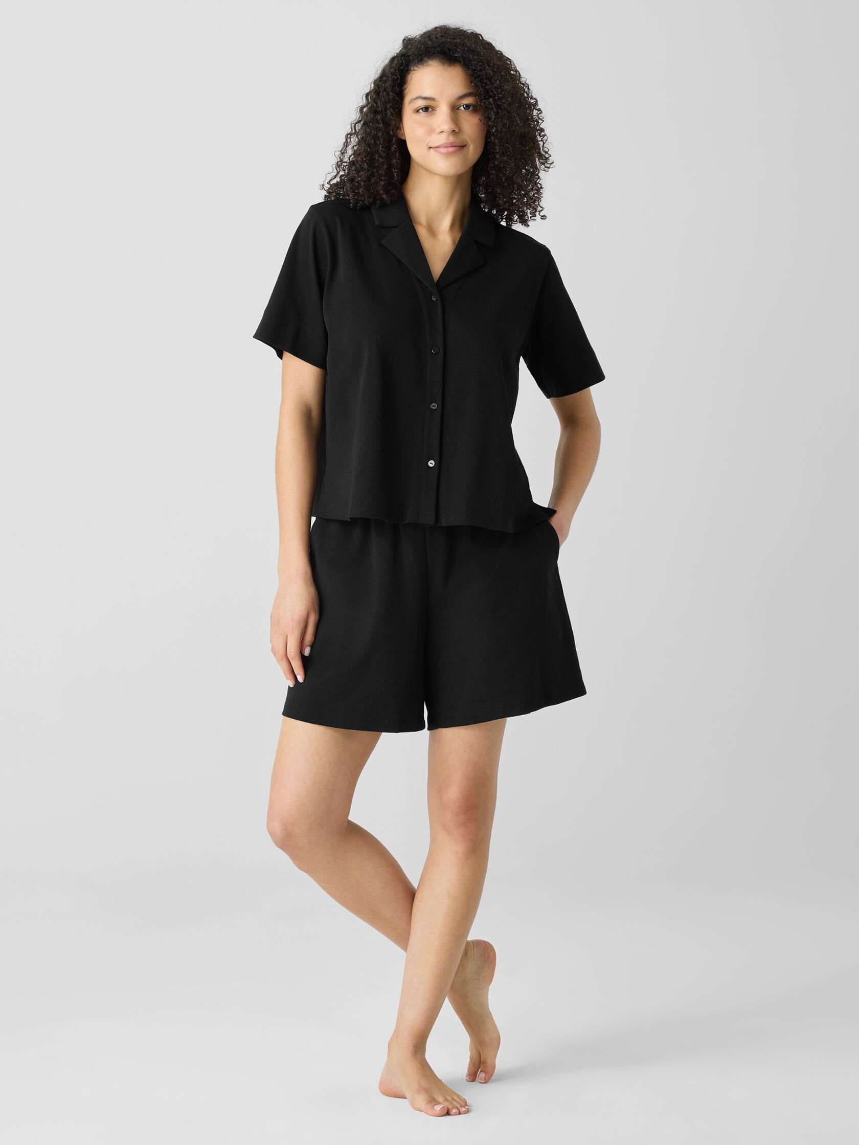 Organic Cotton Interlock Notch Collar Sleep Shirt