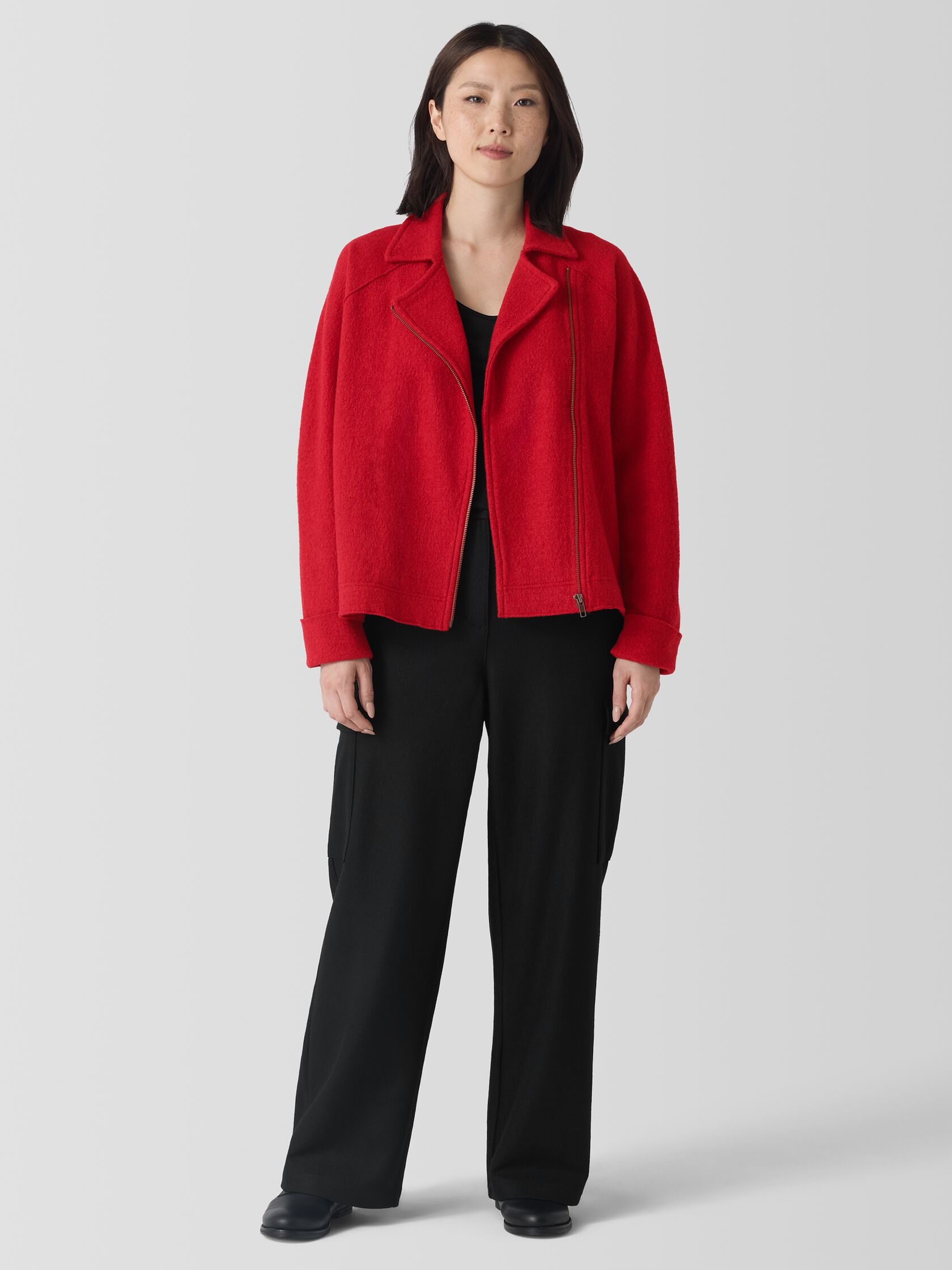 Lightweight Boiled Wool Motorcycle Jacket in Regenerative Wool