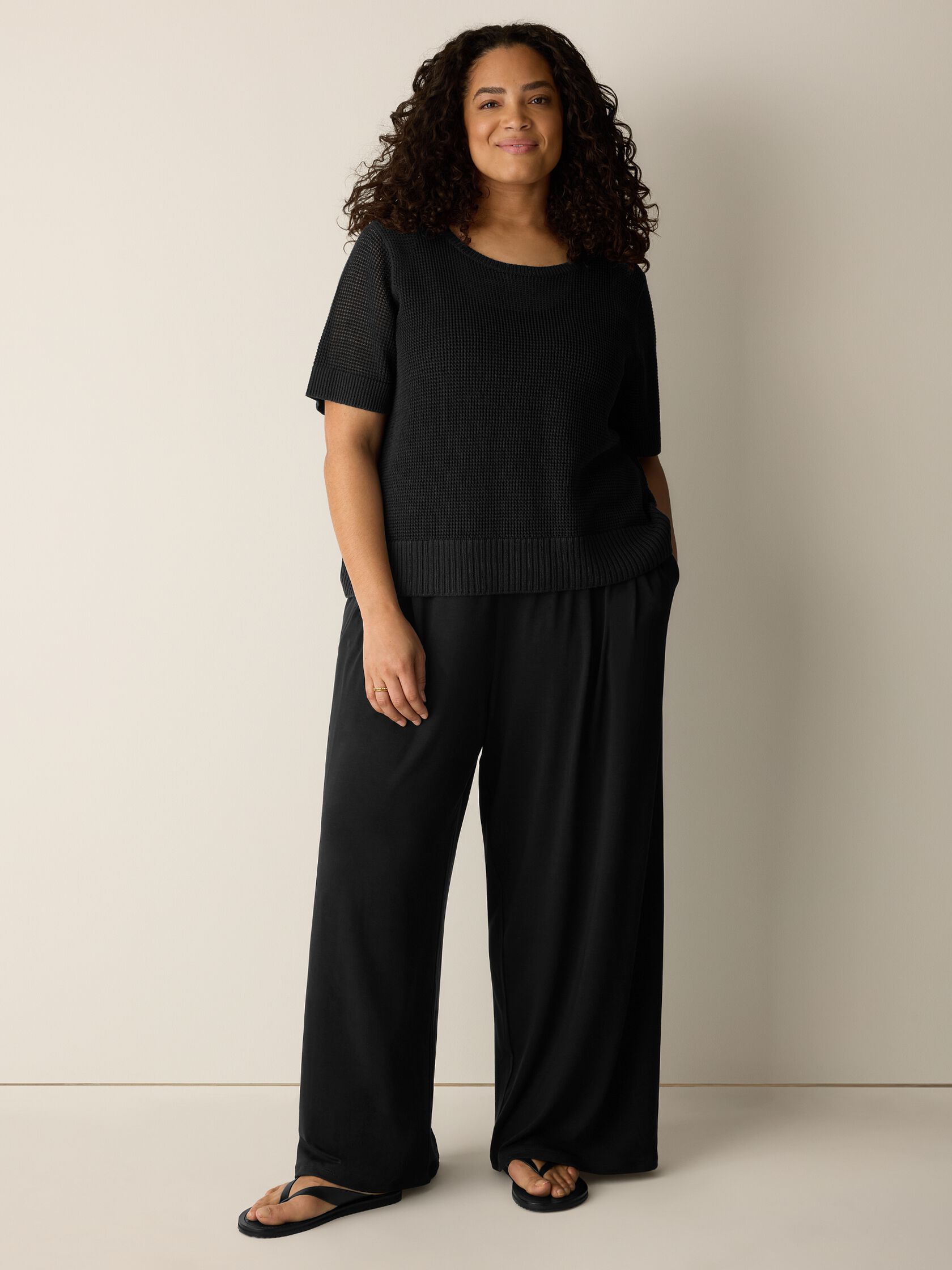 Stretch Jersey Knit Full-Length Wide Pant