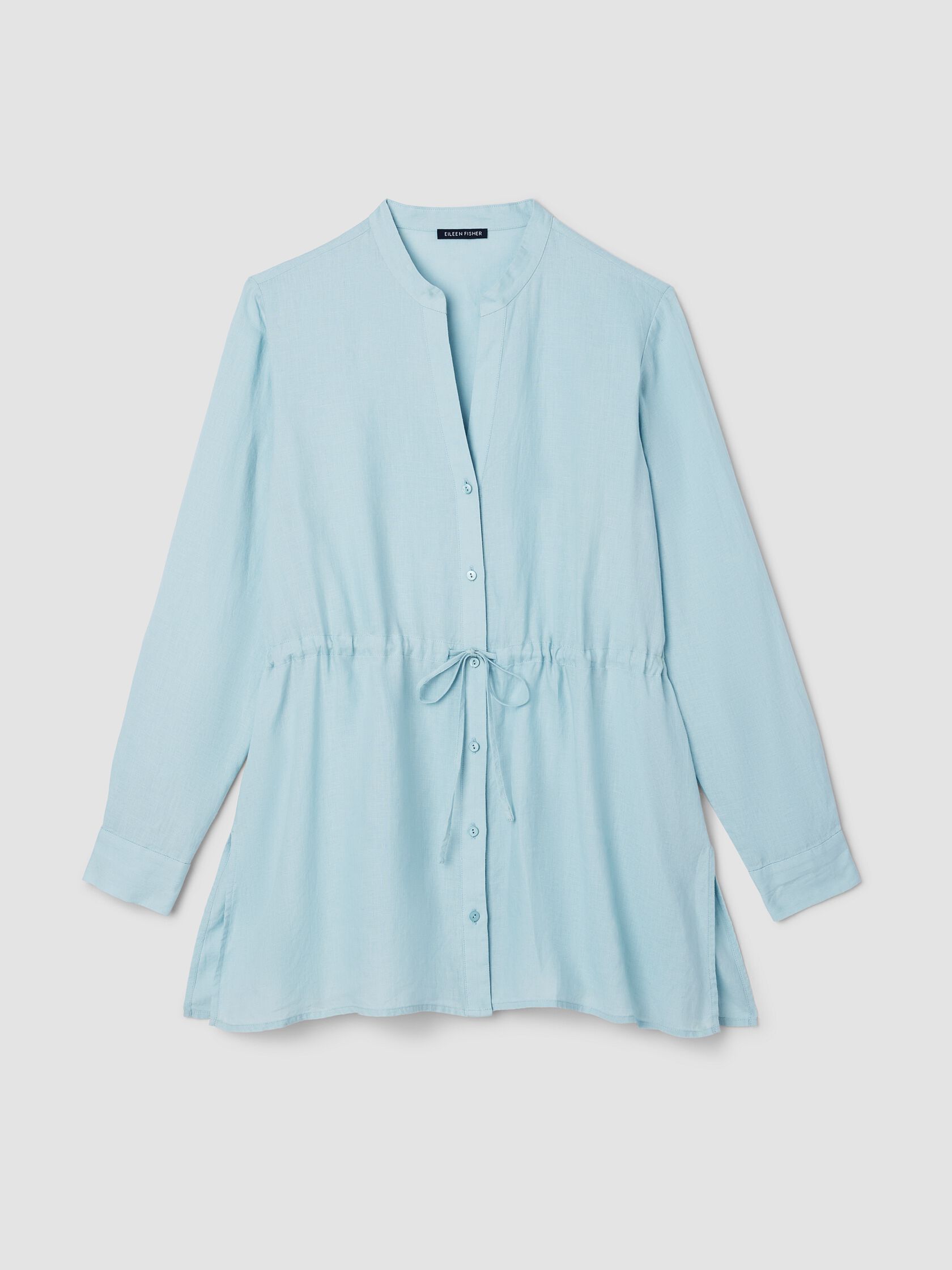 Organic Handkerchief Linen Band Collar Long Shirt