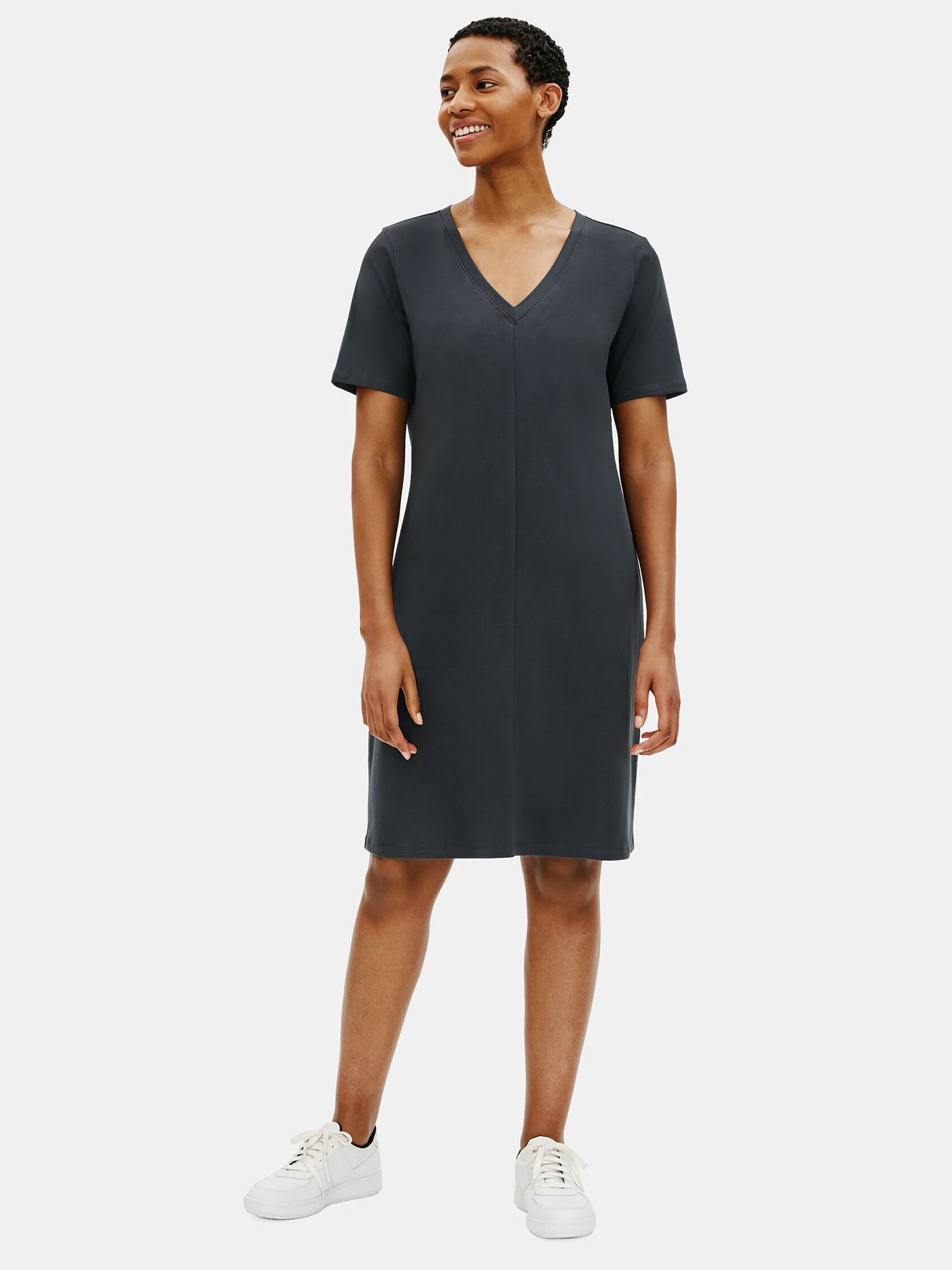 Cotton Stretch Jersey V-Neck Dress