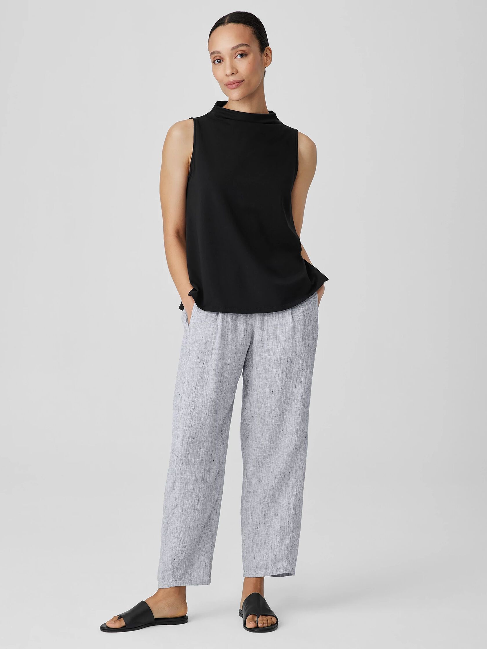 Striped Organic Linen Crinkle Lantern Pant