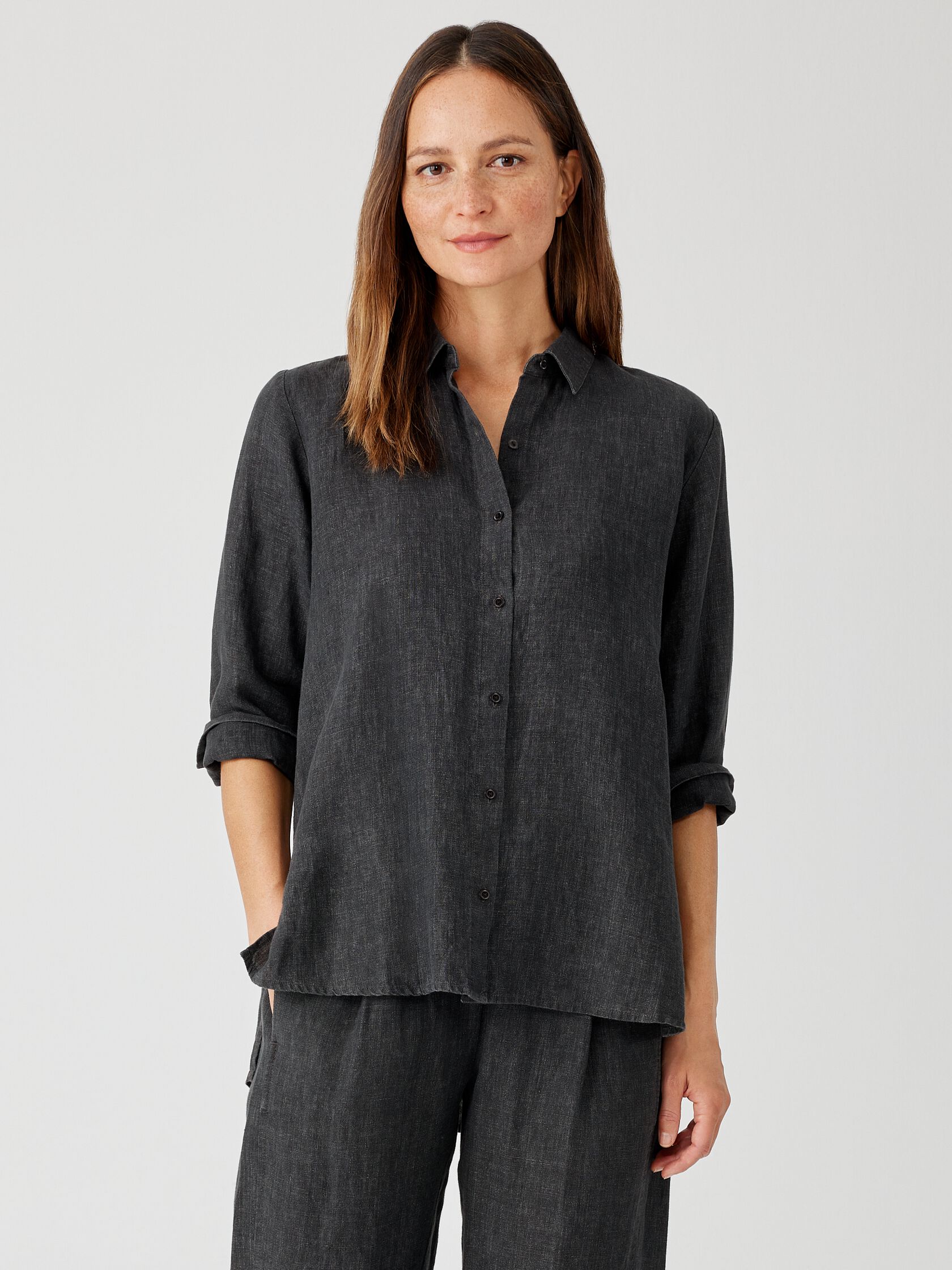 Washed Organic Linen Delave Classic Collar Shirt
