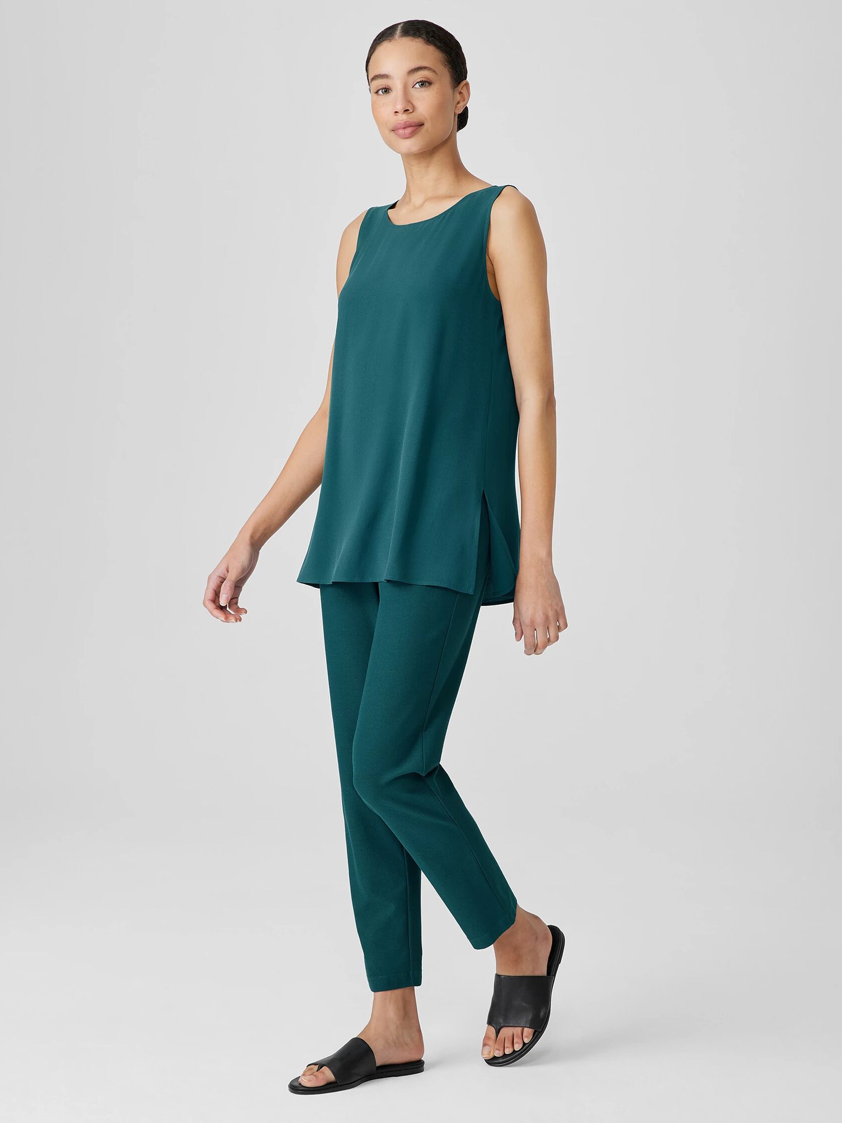 Silk Georgette Crepe&nbsp;Ballet Neck Long Tank