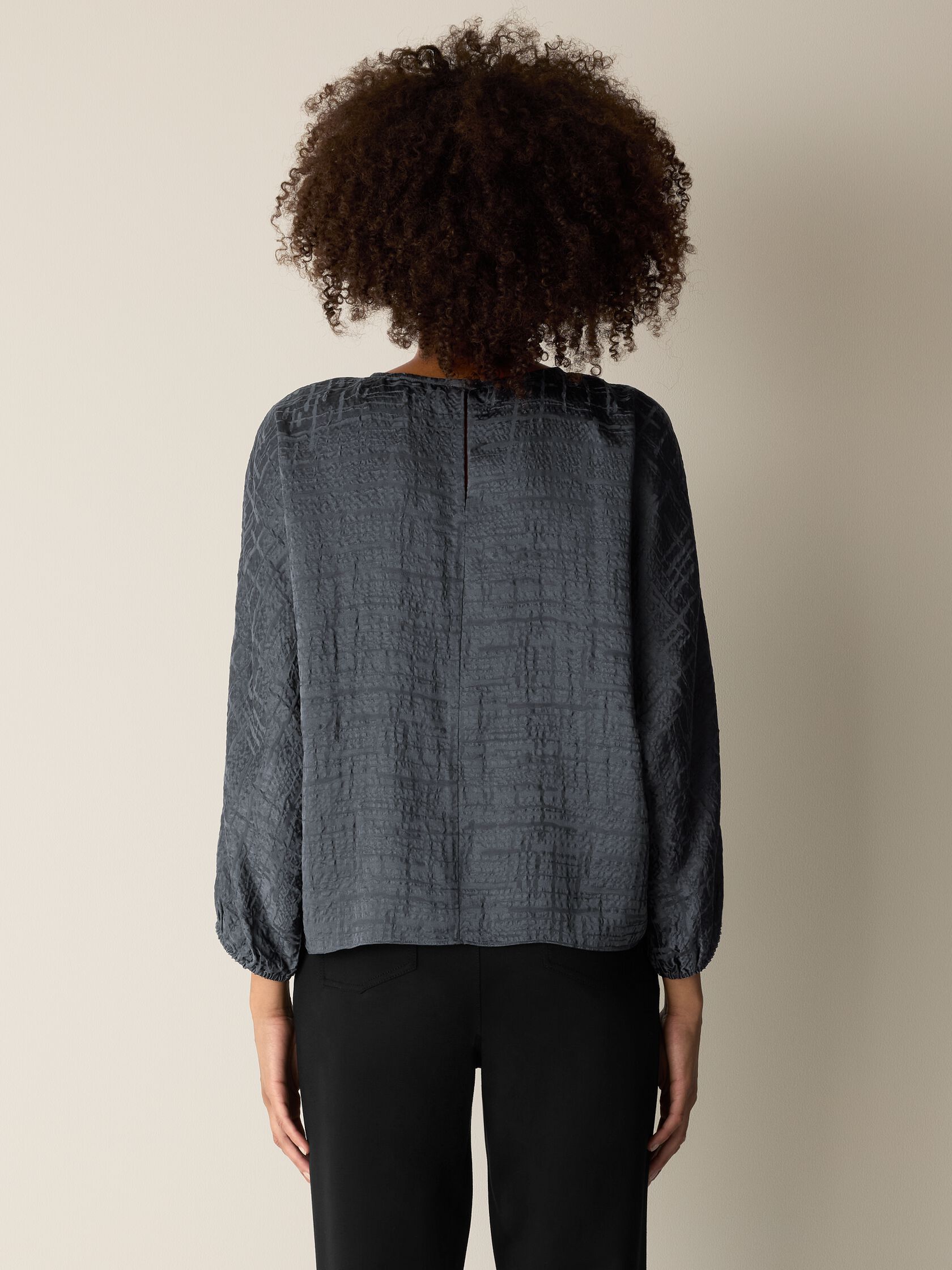 Dimensional Silk Jacquard Round Neck Top