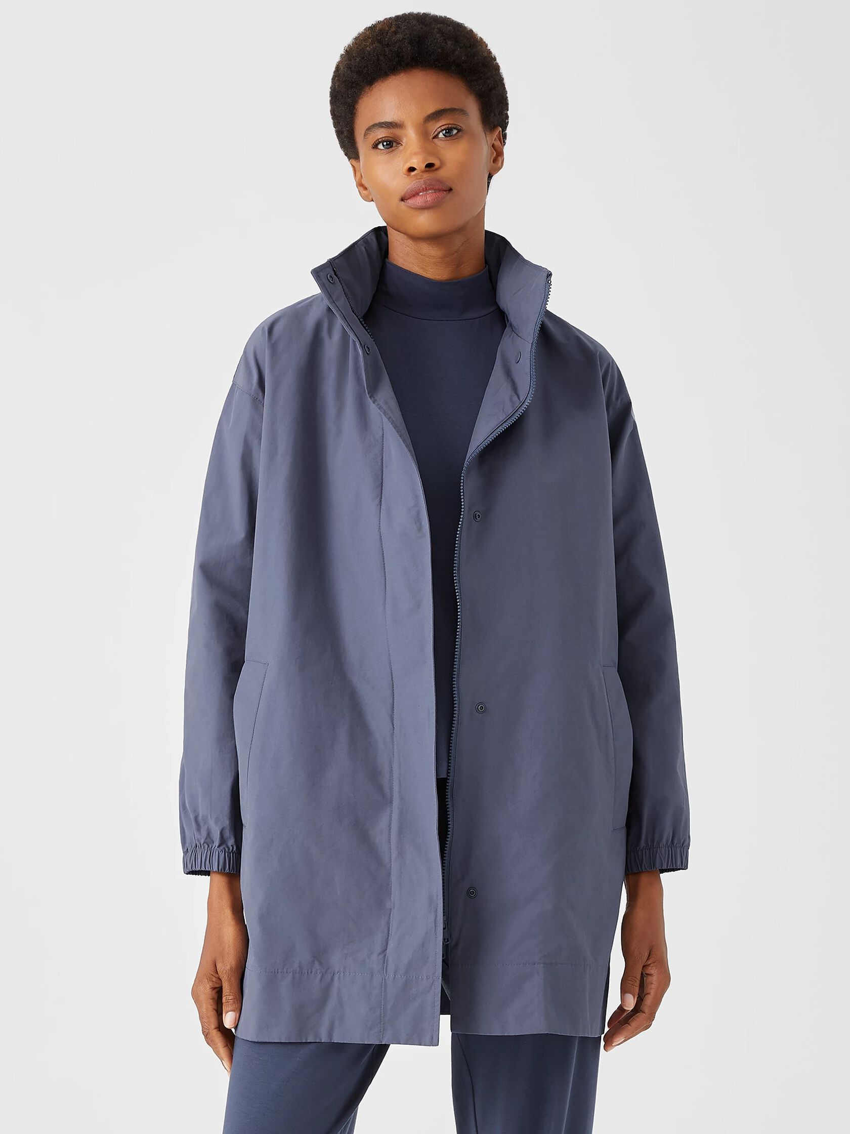 Light Cotton Nylon Stand Collar Long Coat