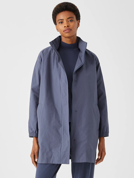 Light Cotton Nylon Stand Collar Long Coat