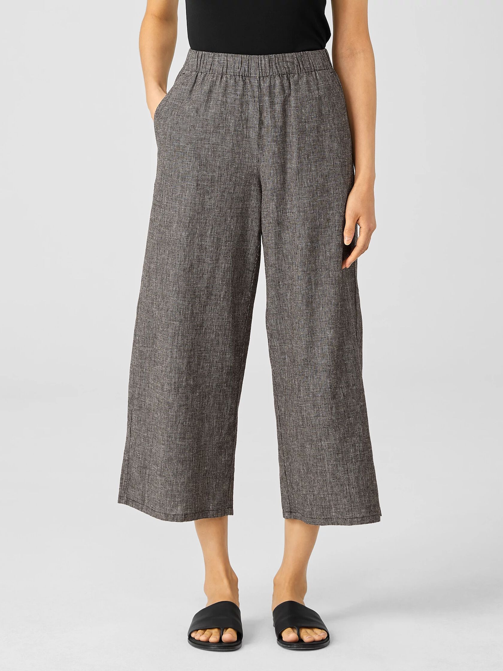 Hemp Organic Cotton Grid Wide-Leg Pant | EILEEN FISHER