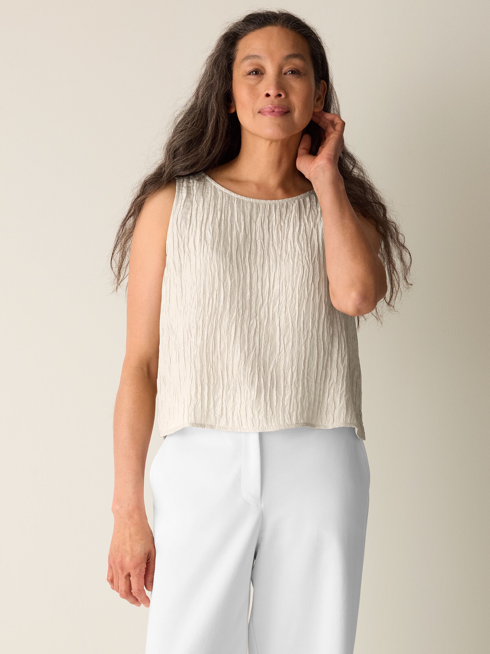 Textured Silk Jacquard Ballet Neck Tank