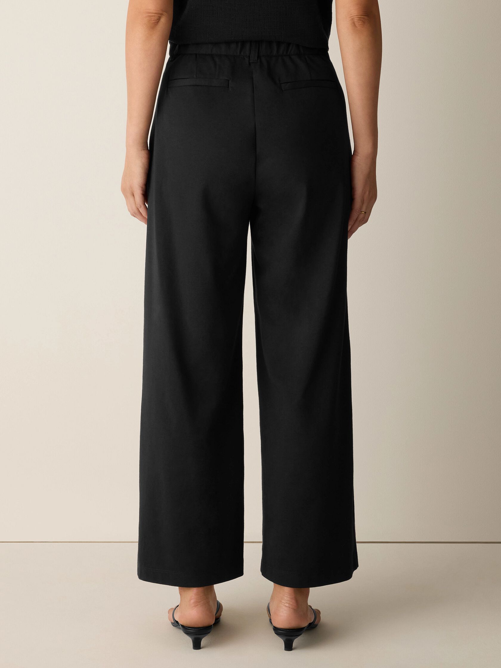 Cotton Blend Ponte Wide-Leg Trouser