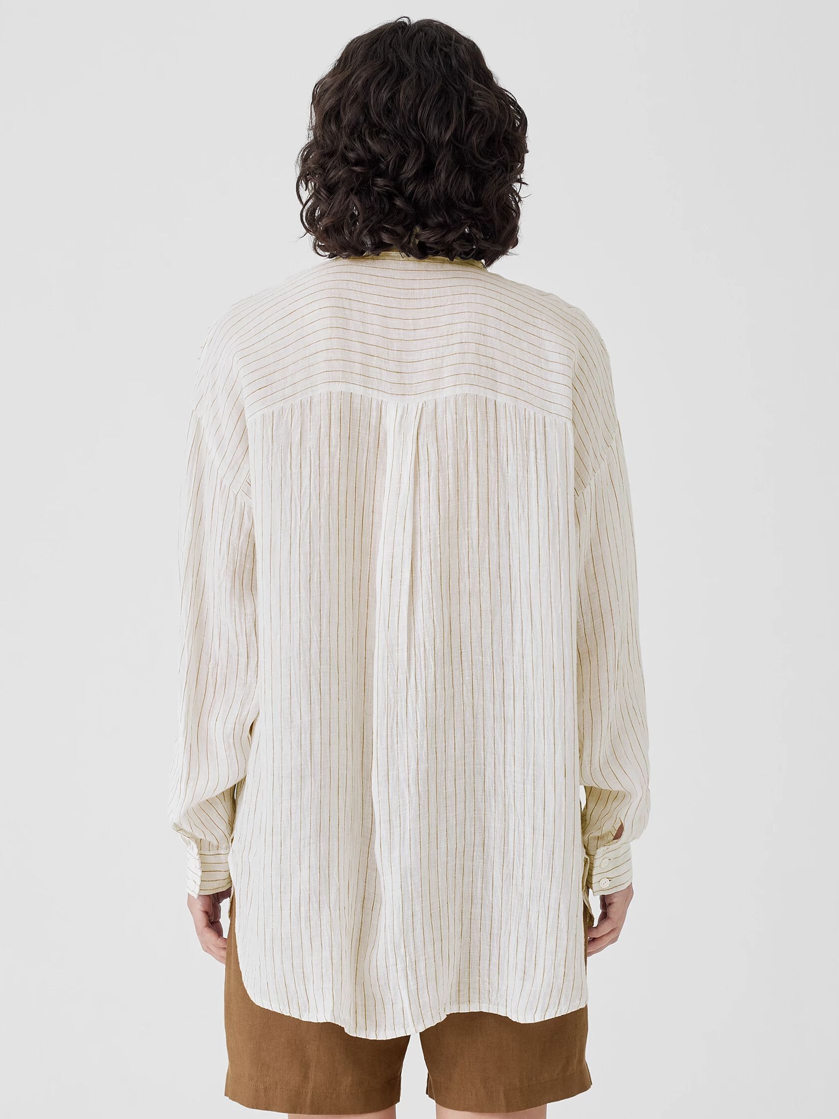 Puckered Organic Linen Classic Collar Long Shirt