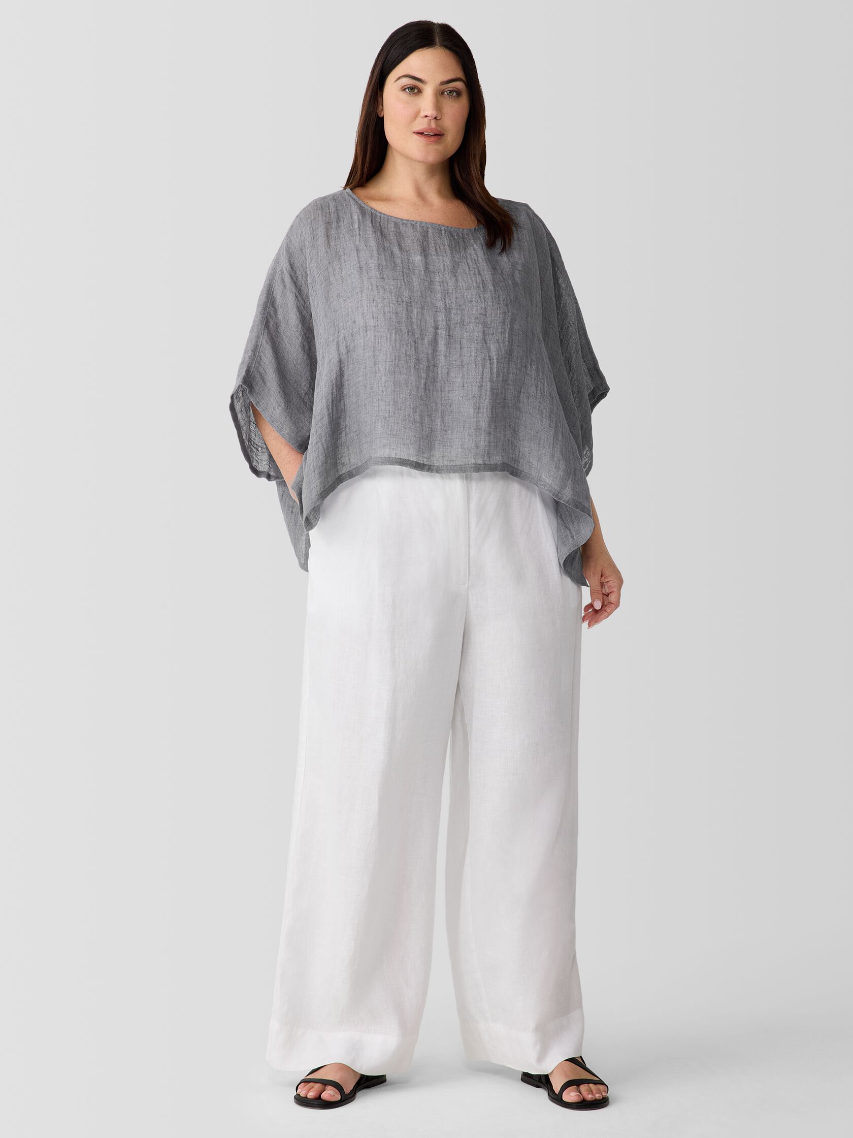 Délavé Organic Linen Gauze Bateau Neck Poncho