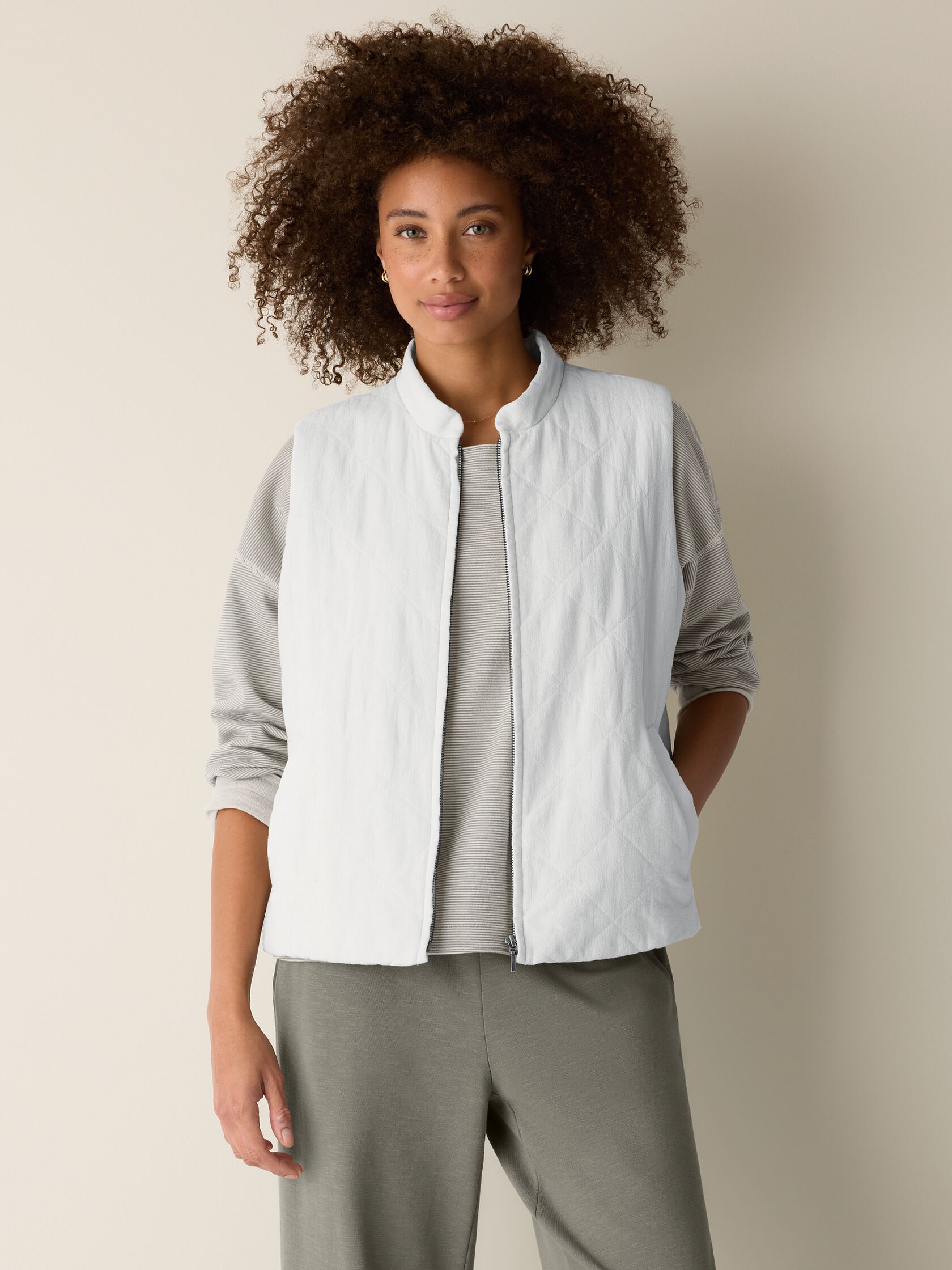 Organic Linen Cotton Crepe Quilted Vest