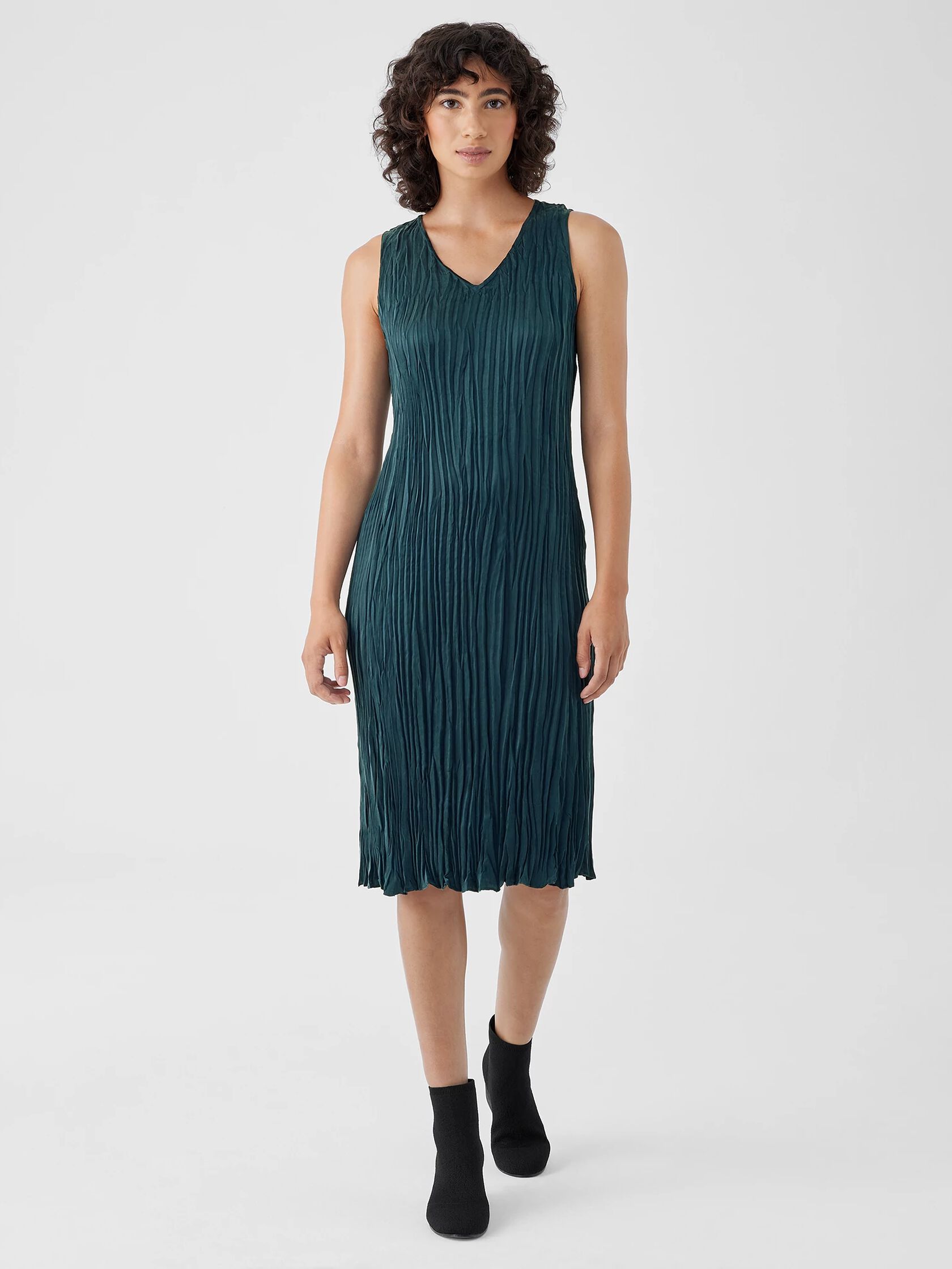 Crushed Cupro V-Neck Dress