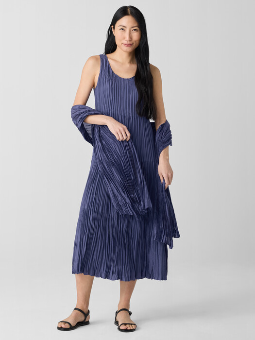 crushed silk jewel neck tiered dress Crushed Silk Jewel Neck Tiered Dress