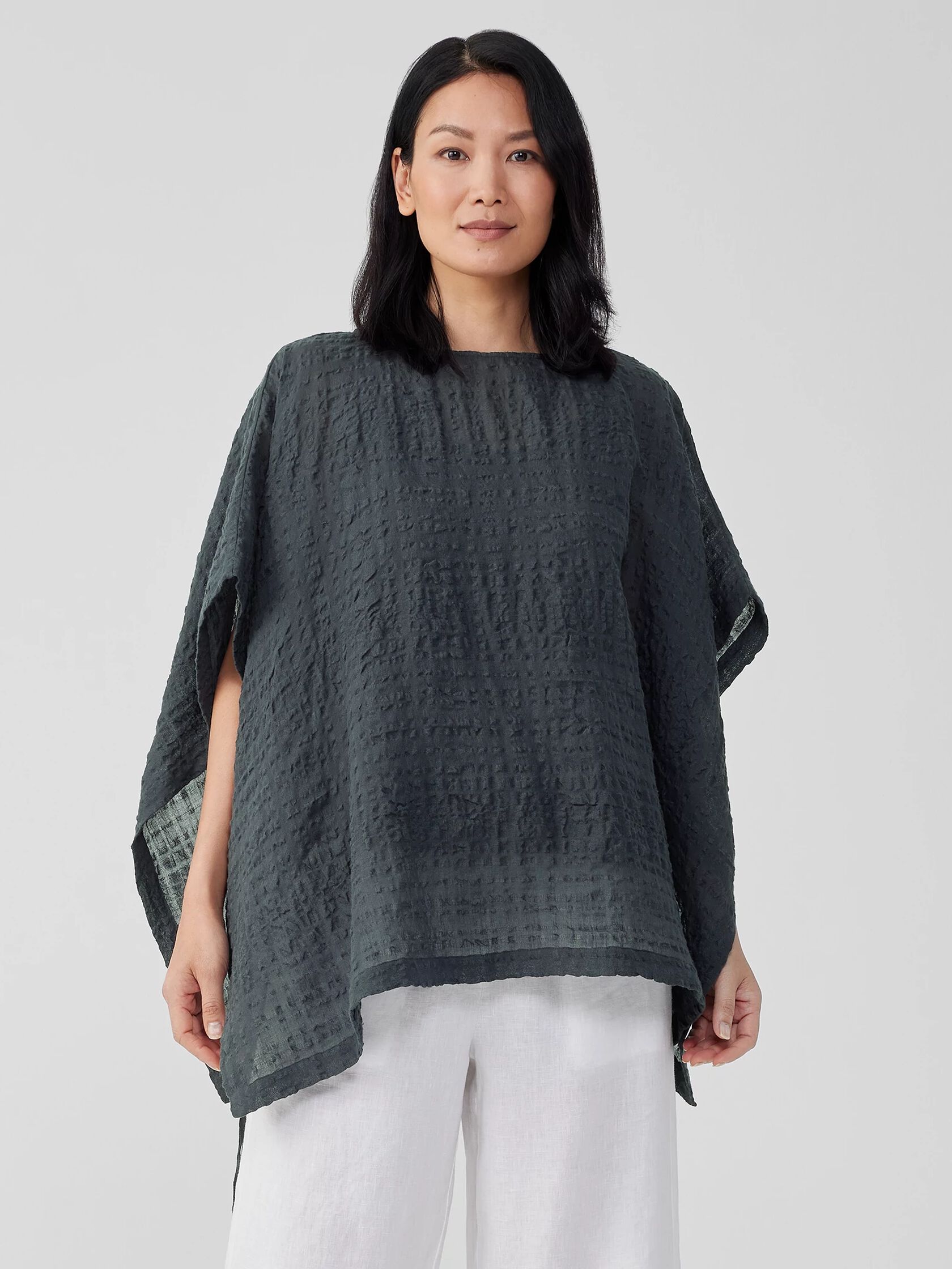 Linen Cotton Sheer Check Poncho