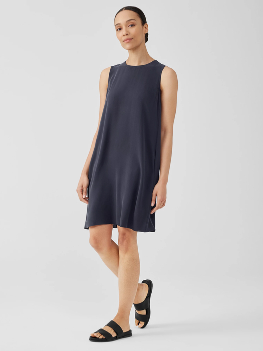 Silk Georgette Crepe Round Neck Dress