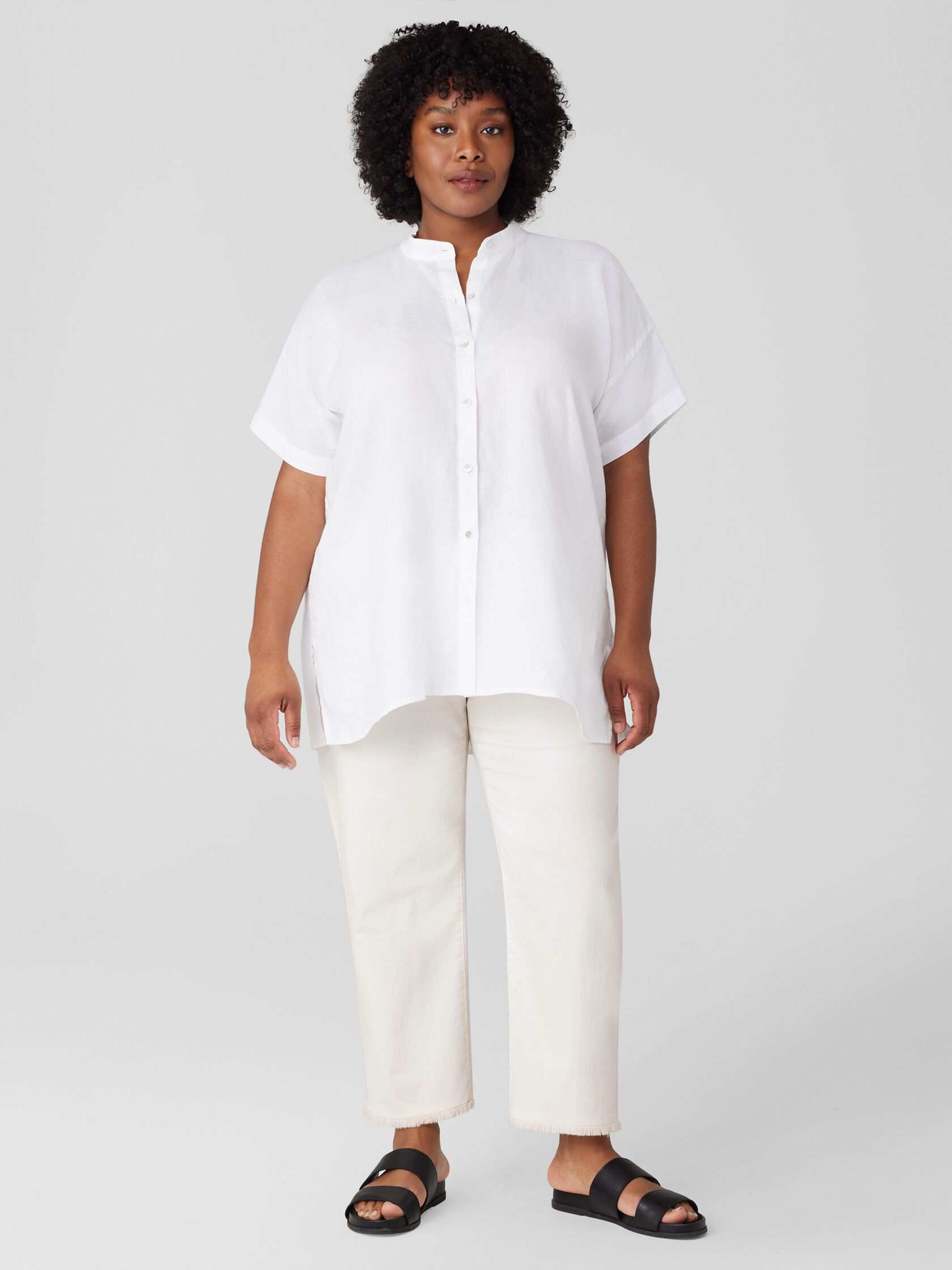 Handkerchief Linen Short-Sleeve Long Shirt