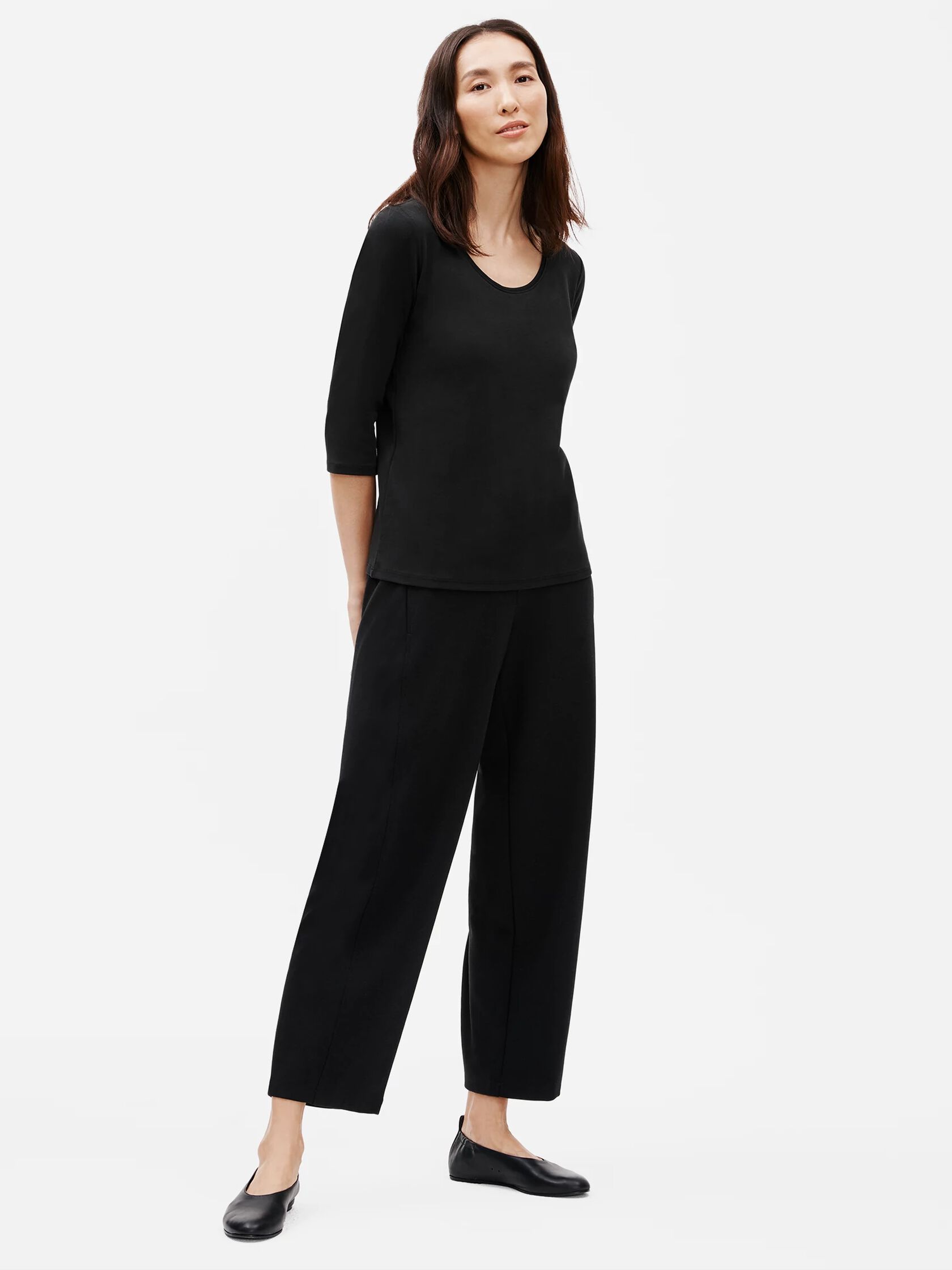 Organic Cotton Interlock Rounded V-Neck Top
