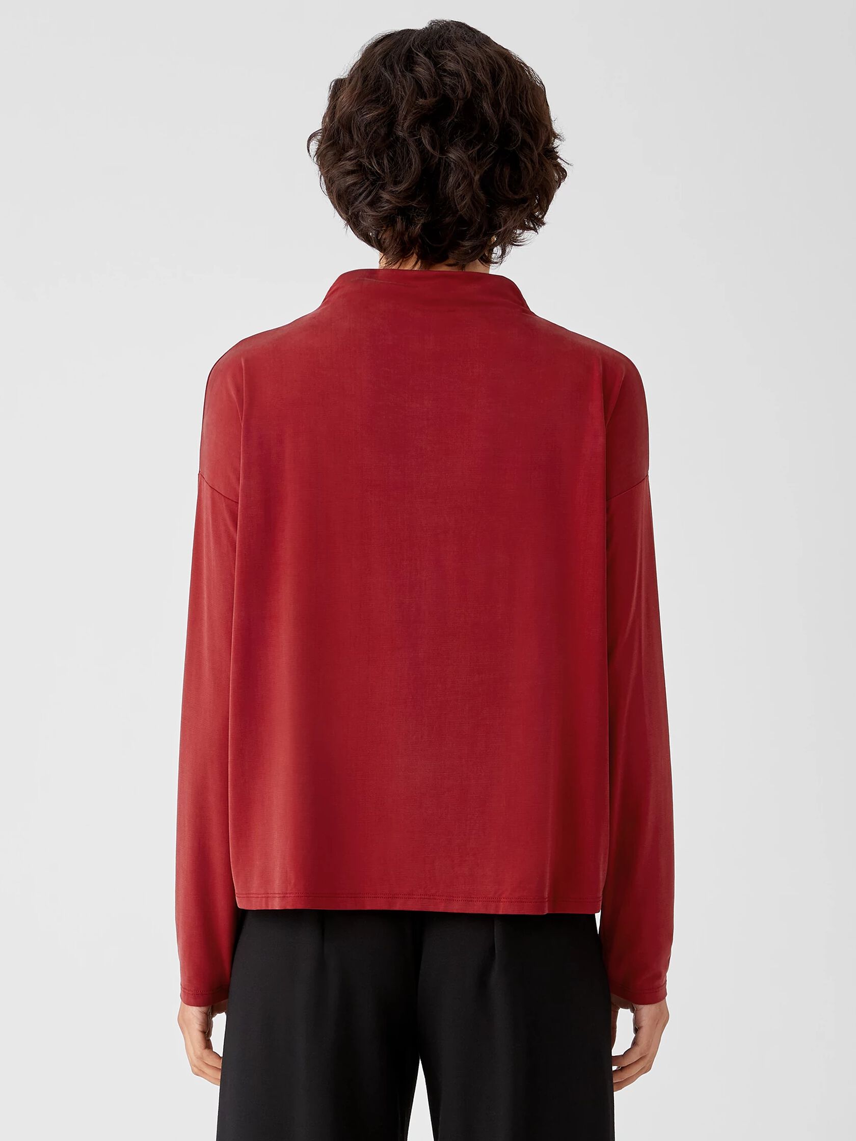 Sueded Cupro Knit Funnel Neck Box-Top