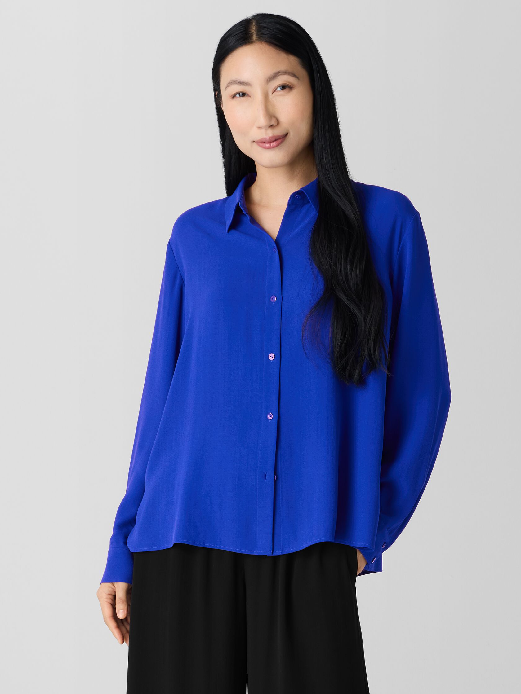 Silk Georgette Crepe Classic Collar Shirt