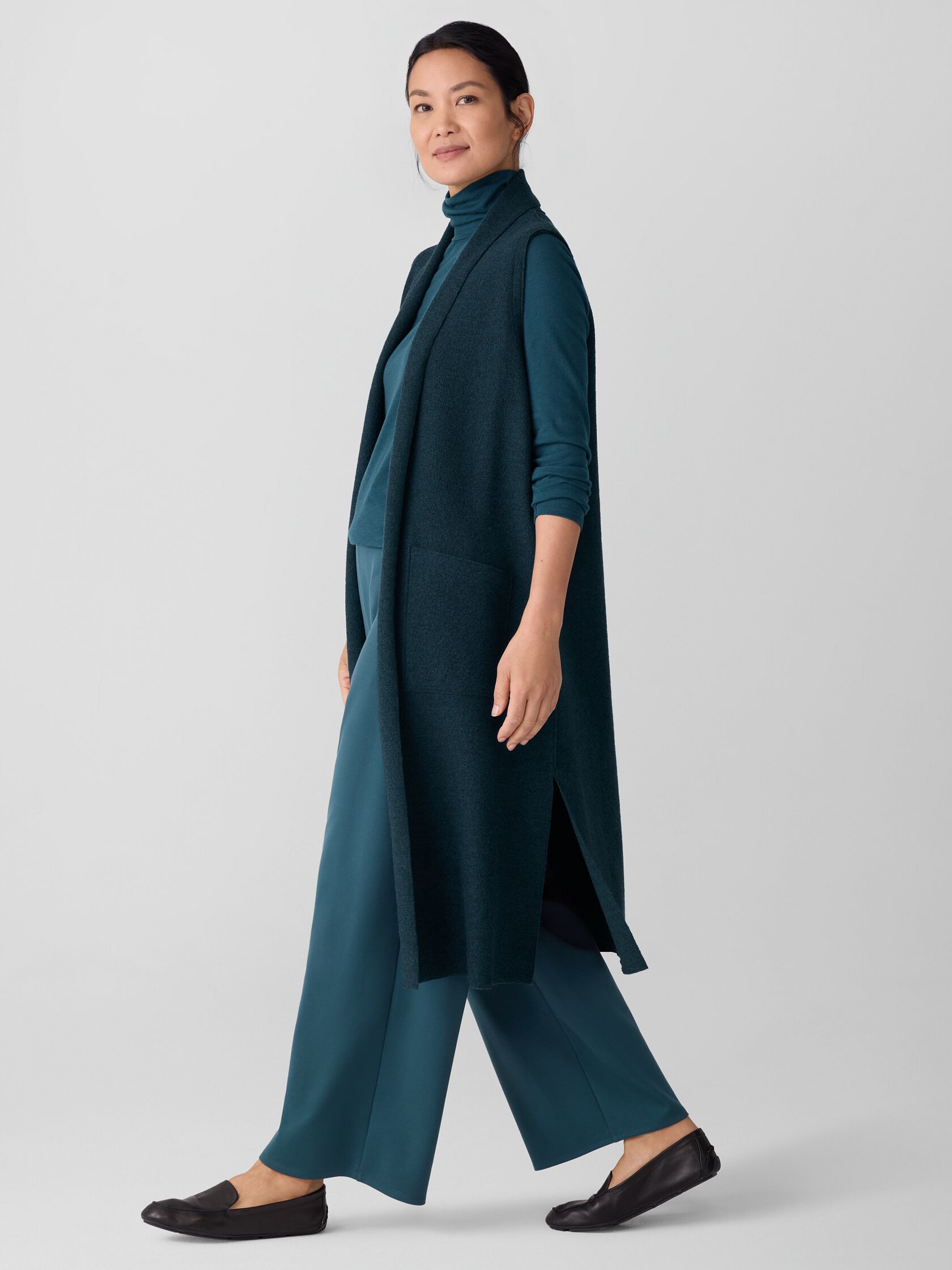 Lightweight Boiled Wool Shawl Collar Vest in Regenerative Wool