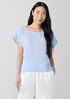 Puckered Organic Linen Stripe Ballet Neck Top