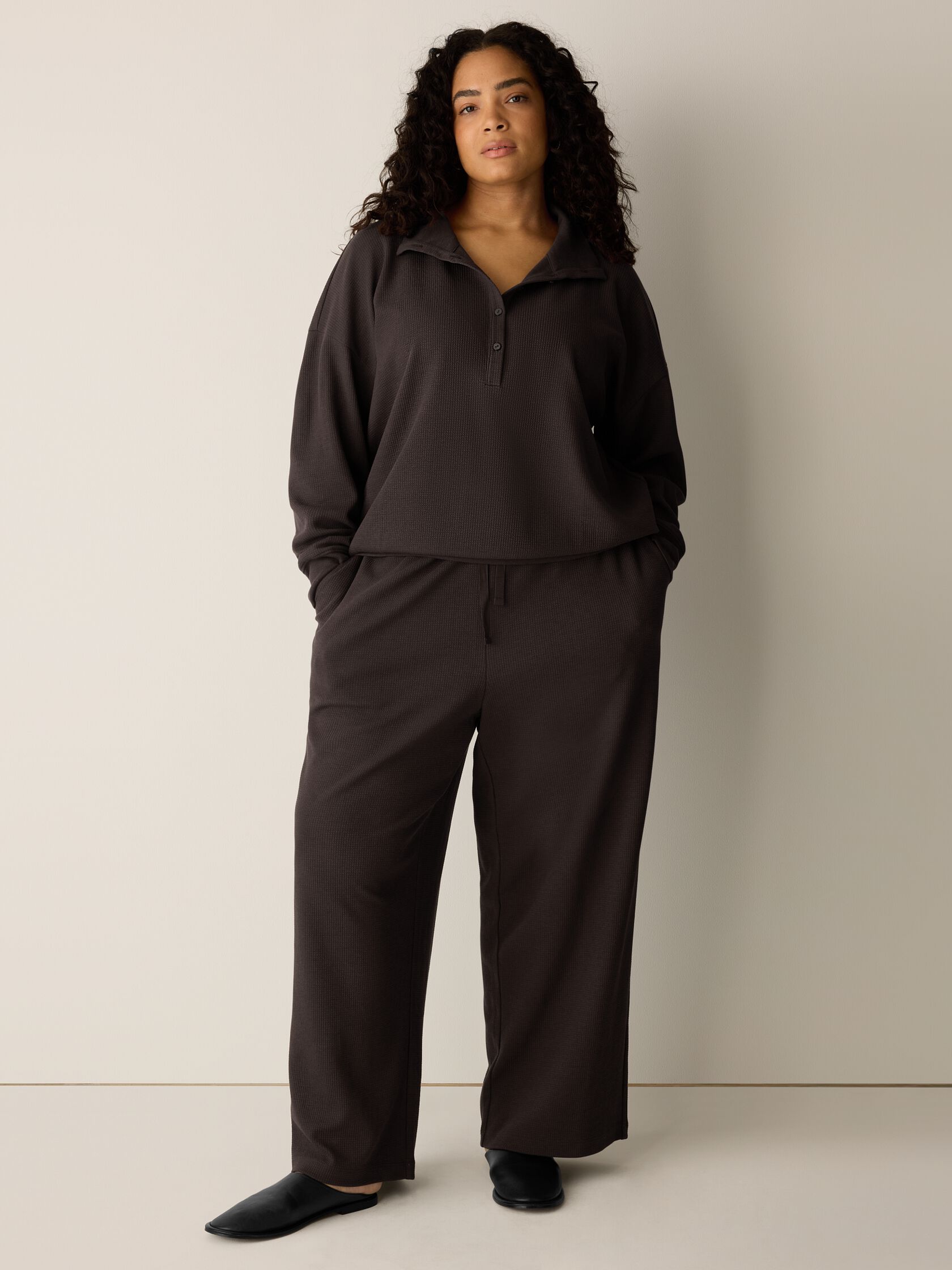Waffle Cotton Blend Doubleknit Wide-Leg Pant