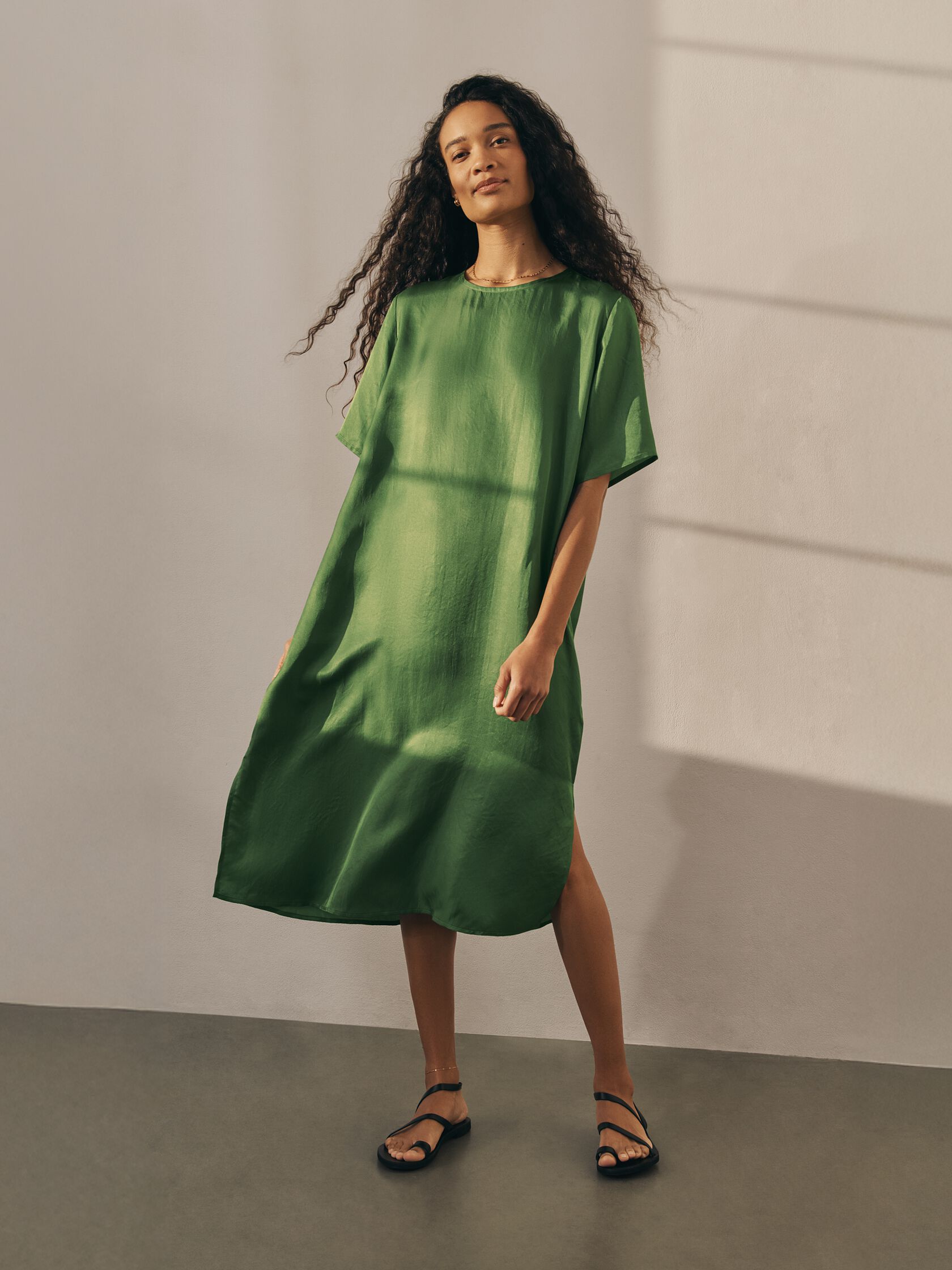 Lightweight Satin Shimmer Tee Dress