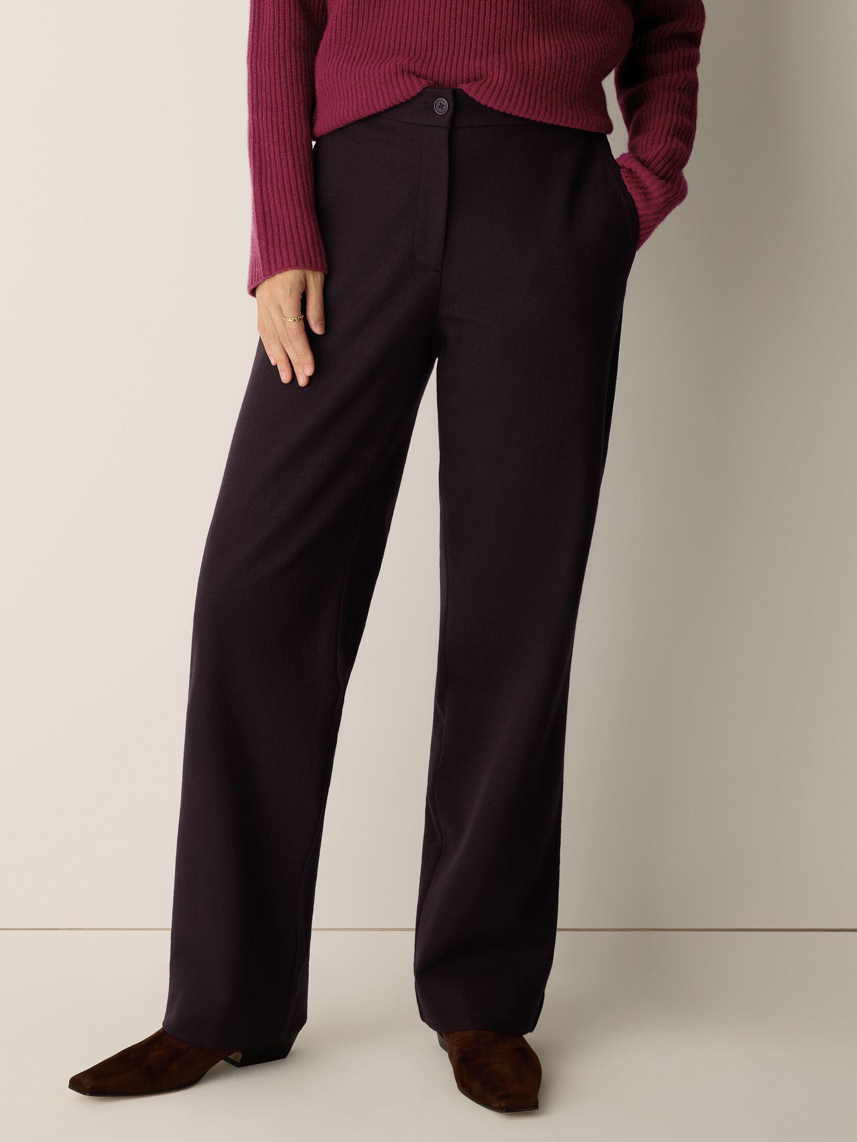 Felted Wool Jersey Full-Length Straight Trouser in Regenerative Wool