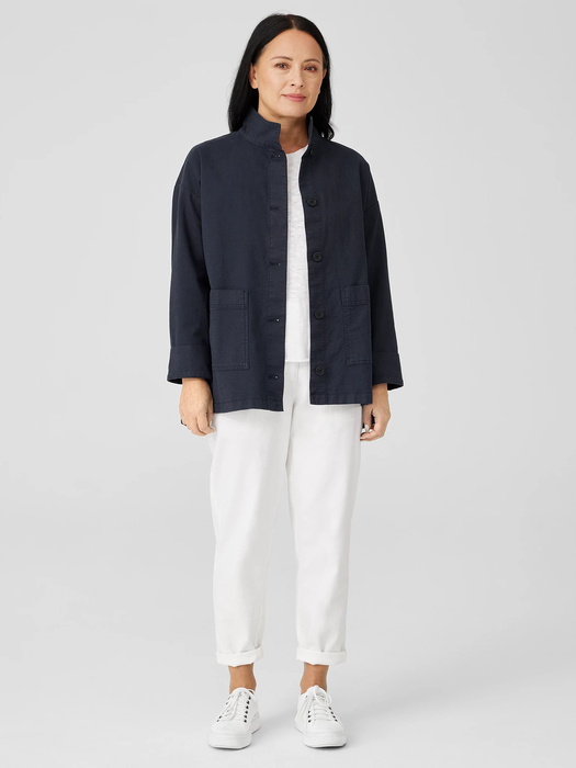 Cotton Hemp Stretch Stand Collar Jacket