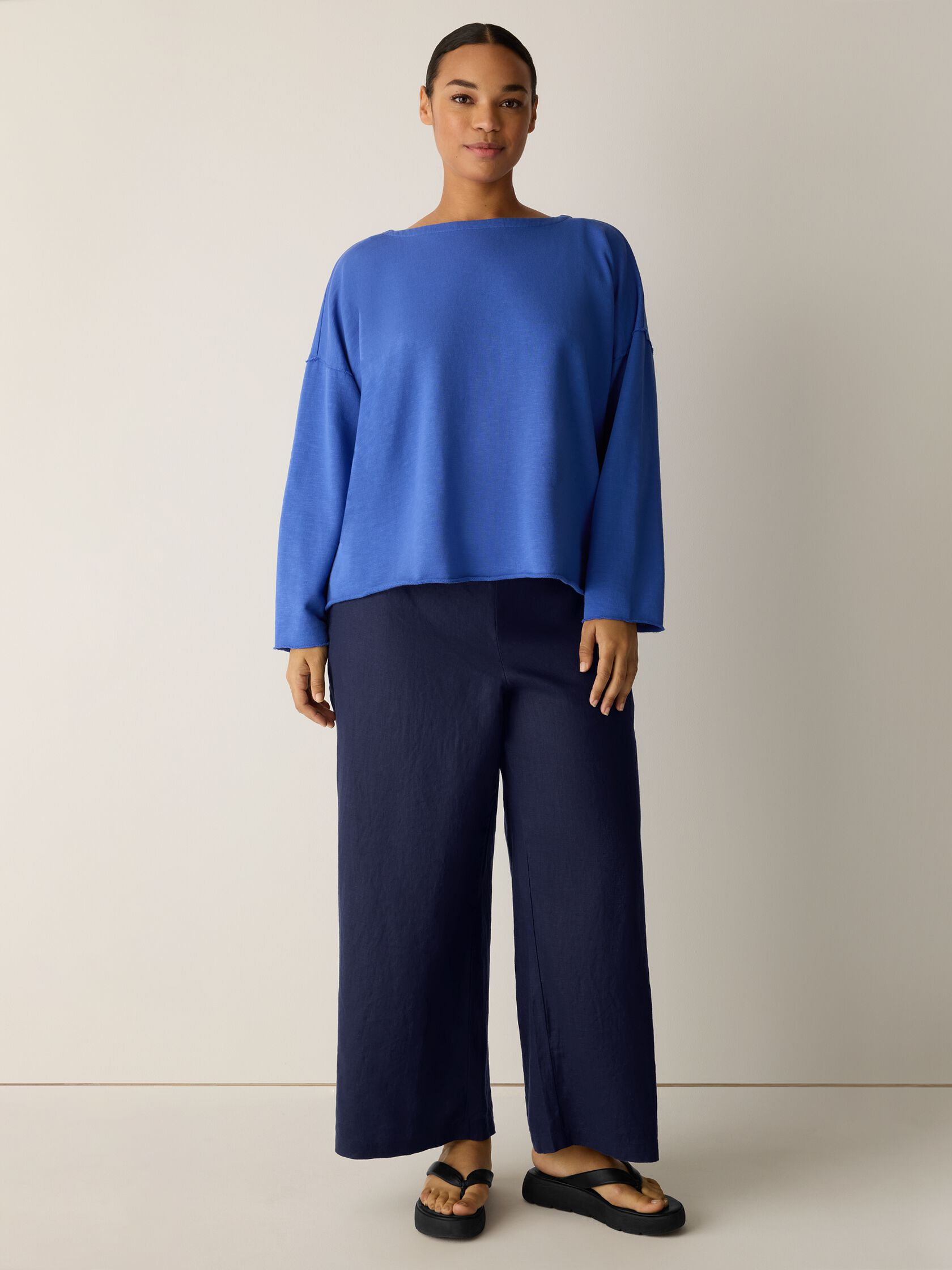 Garment-Dyed Organic Cotton Terry Bateau Neck Box-Top