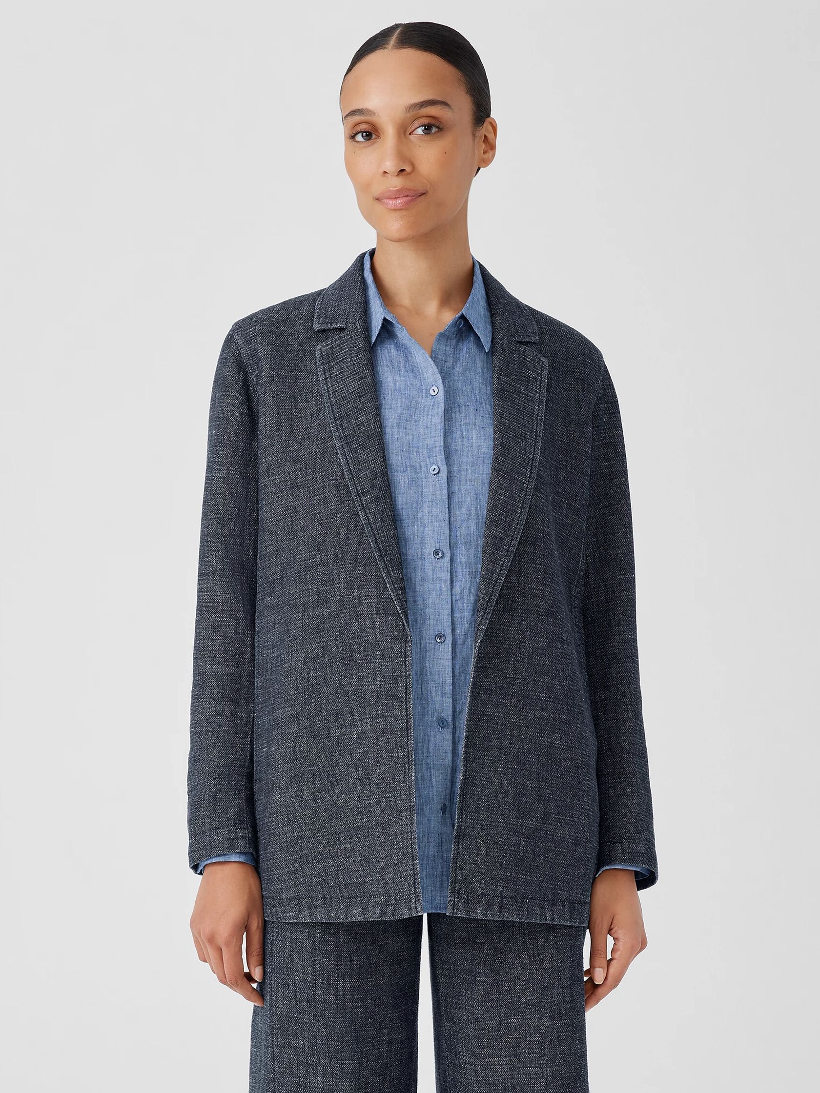 Tweedy Hemp Cotton Long Blazer