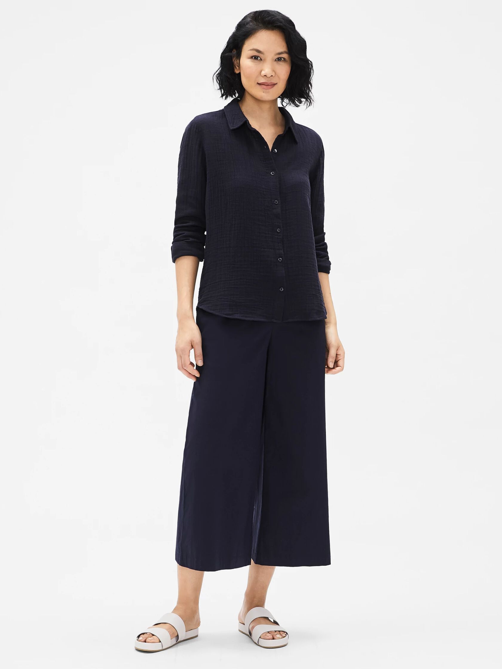 Organic Cotton Poplin Wide Cropped Pant