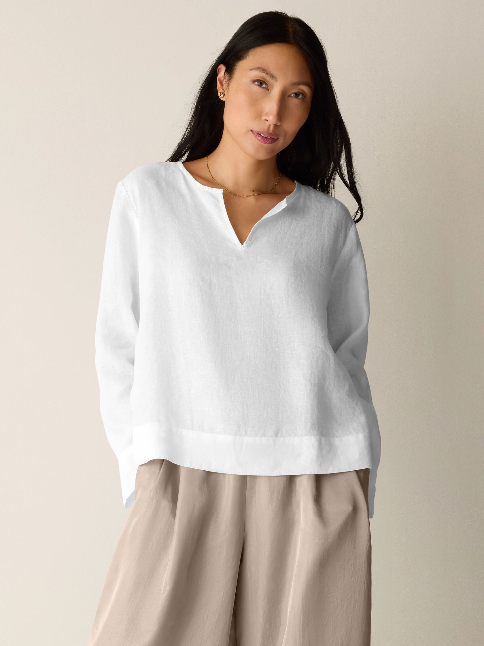 Organic Handkerchief Linen Split Neck Top