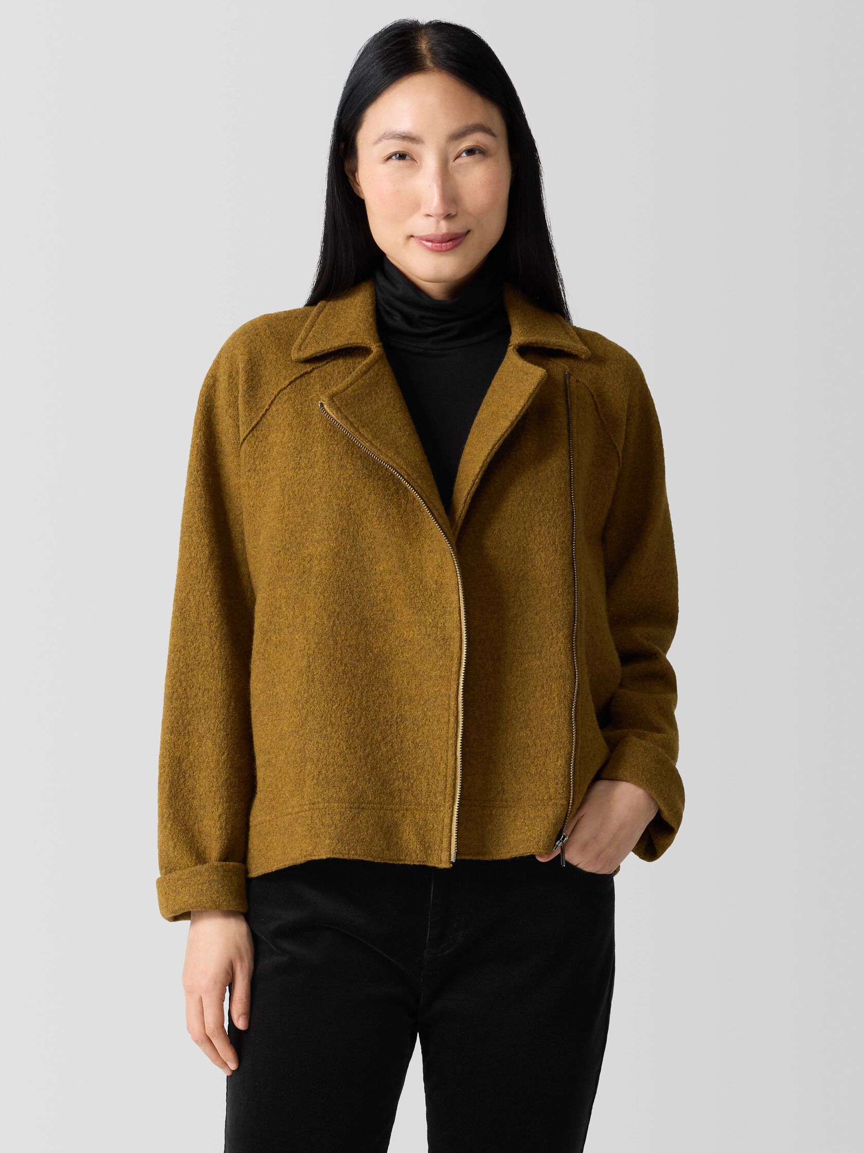 Lightweight Boiled Wool Motorcycle Jacket in Regenerative Wool