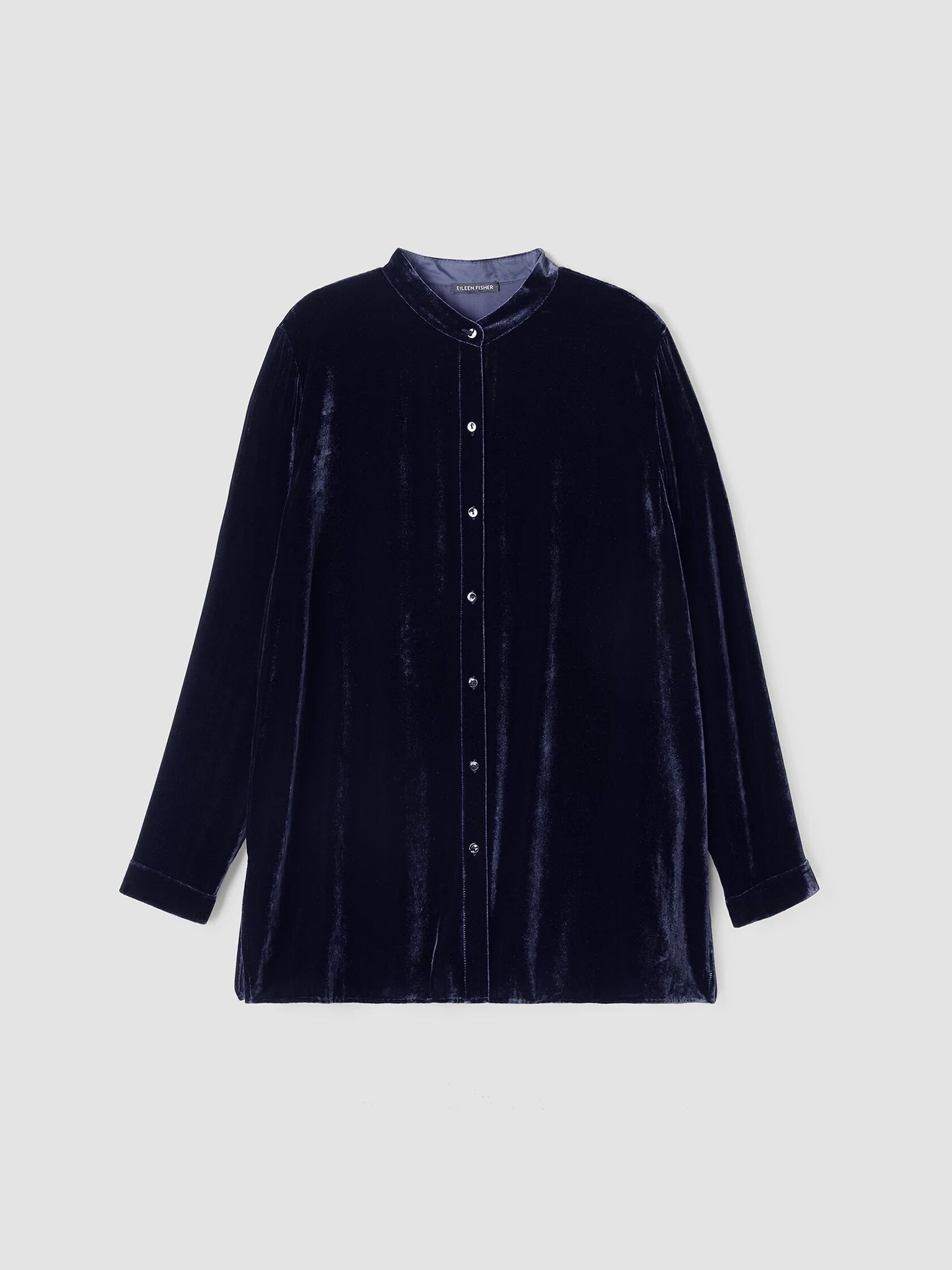 Velvet Band Collar Long Shirt