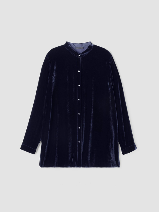 Velvet Band Collar Long Shirt