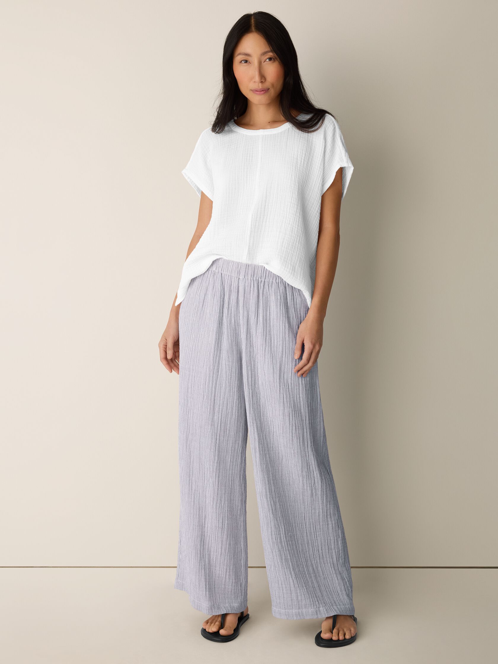 Striped Organic Cotton Gauze Wide-Leg Pant