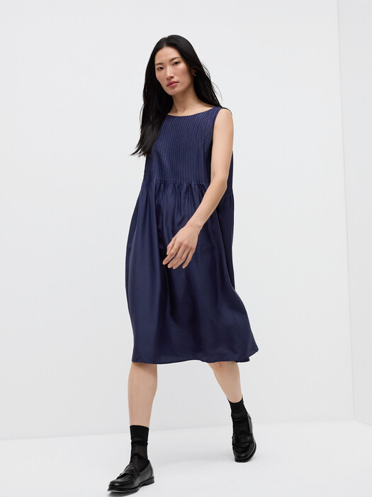 Pleated Silk Bateau Neck Dress | EILEEN FISHER Pleated Silk Bateau Neck Dress | EILEEN FISHER
