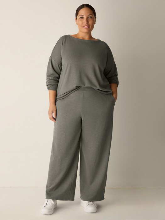 Garment-Dyed Organic Cotton Terry Wide-Leg Pant