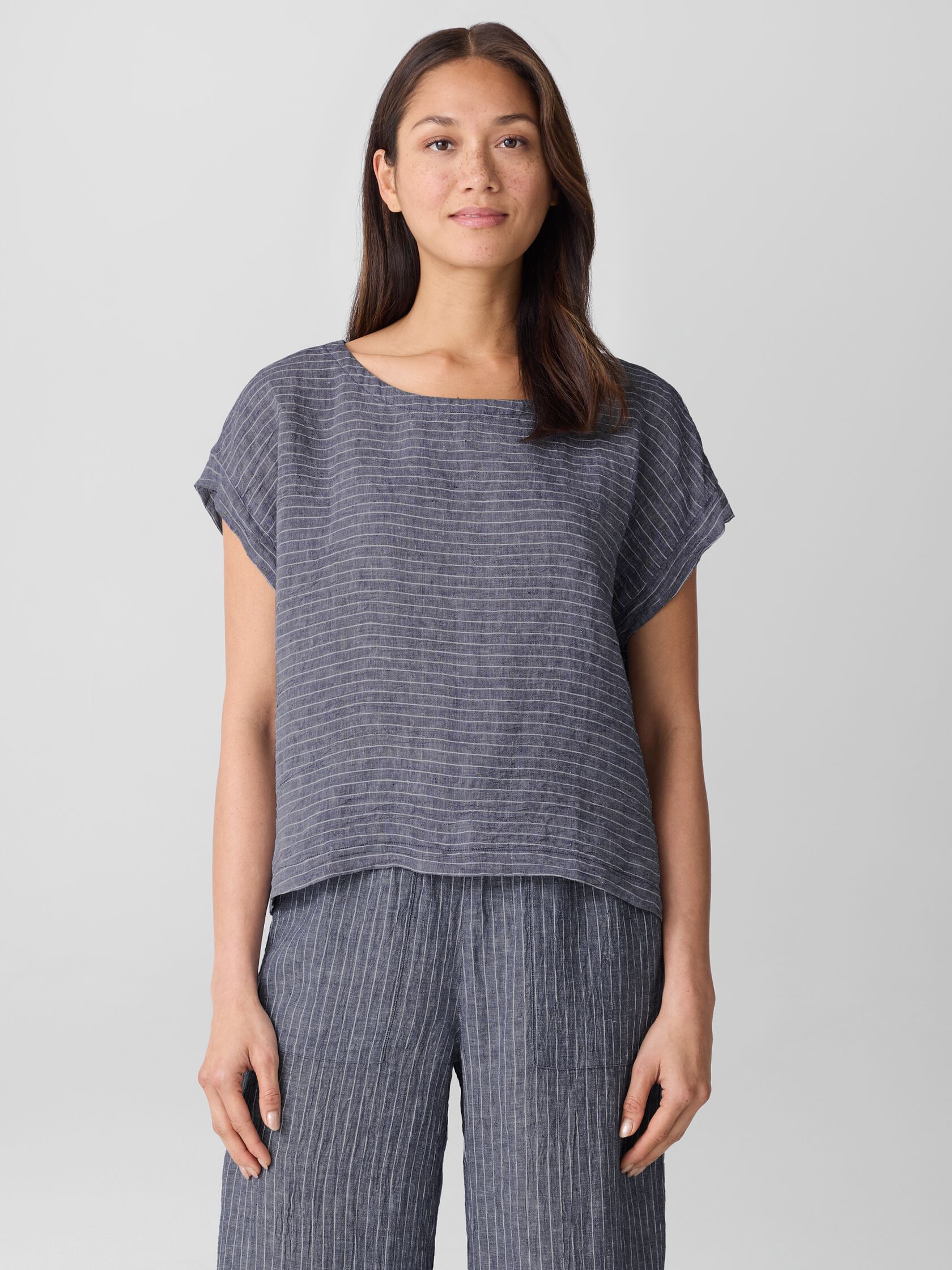 Puckered Organic Linen Ballet Neck Top